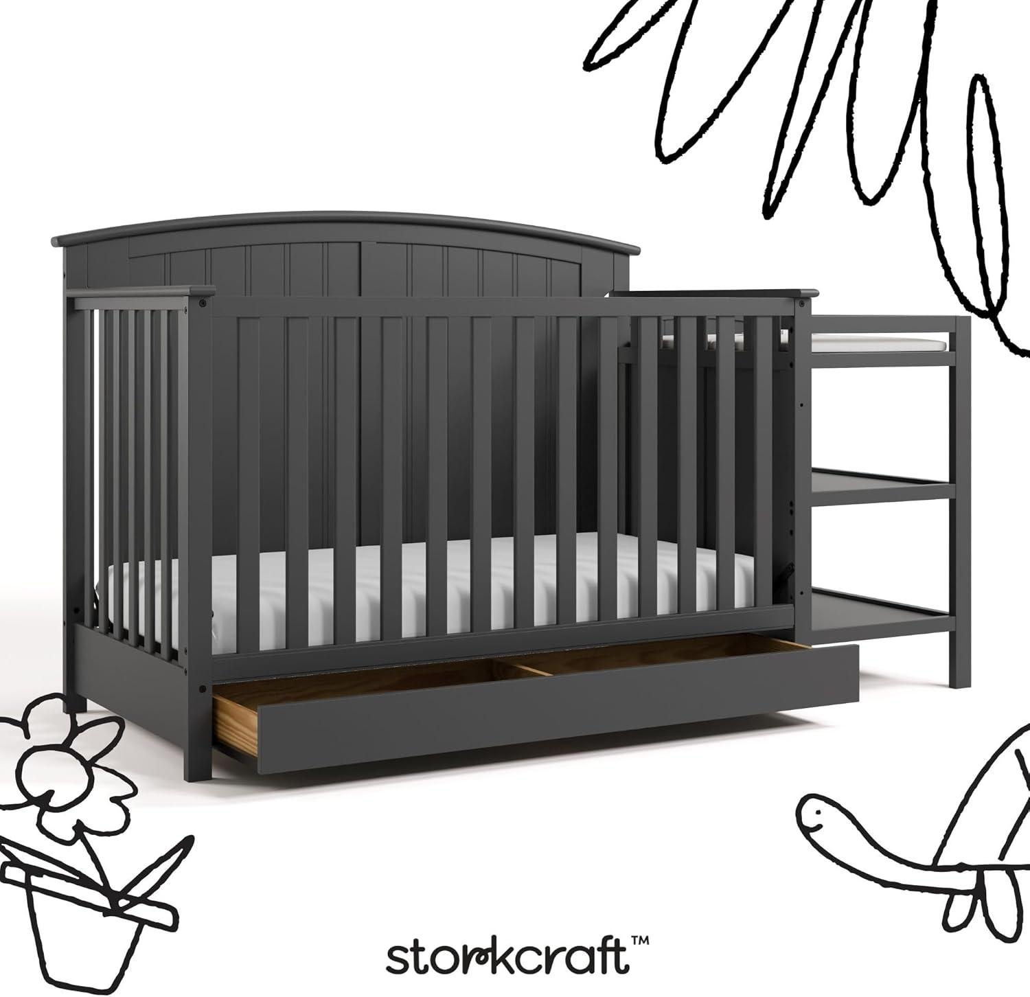 imageStorkcraft Steveston 5in1 Convertible Crib and Changer with Drawer Gray GREENGUARD Gold Certified Crib and Changing Table Combo with Drawer Converts to Toddler Bed Daybed and FullSize BedGrey