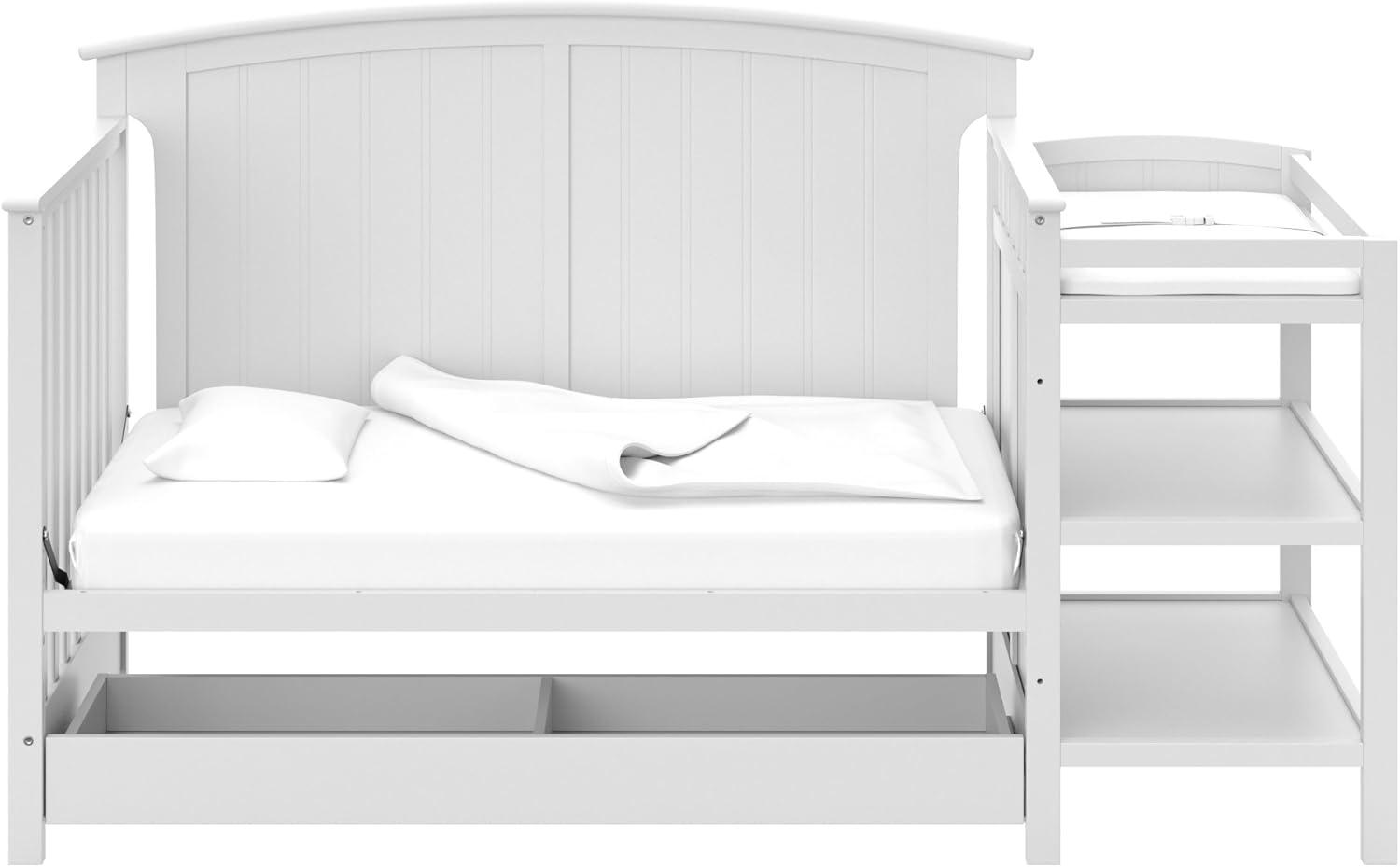 imageStorkcraft Steveston 5in1 Convertible Crib and Changer with Drawer Gray GREENGUARD Gold Certified Crib and Changing Table Combo with Drawer Converts to Toddler Bed Daybed and FullSize BedWhite