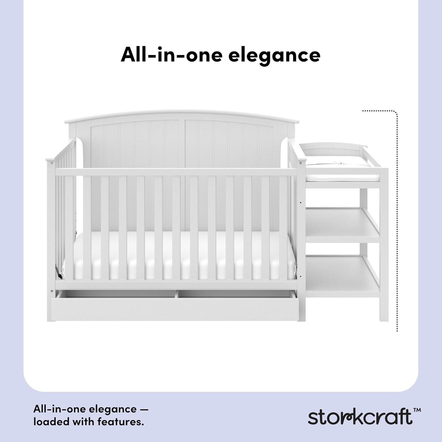 imageStorkcraft Steveston 5in1 Convertible Crib and Changer with Drawer Gray GREENGUARD Gold Certified Crib and Changing Table Combo with Drawer Converts to Toddler Bed Daybed and FullSize BedWhite