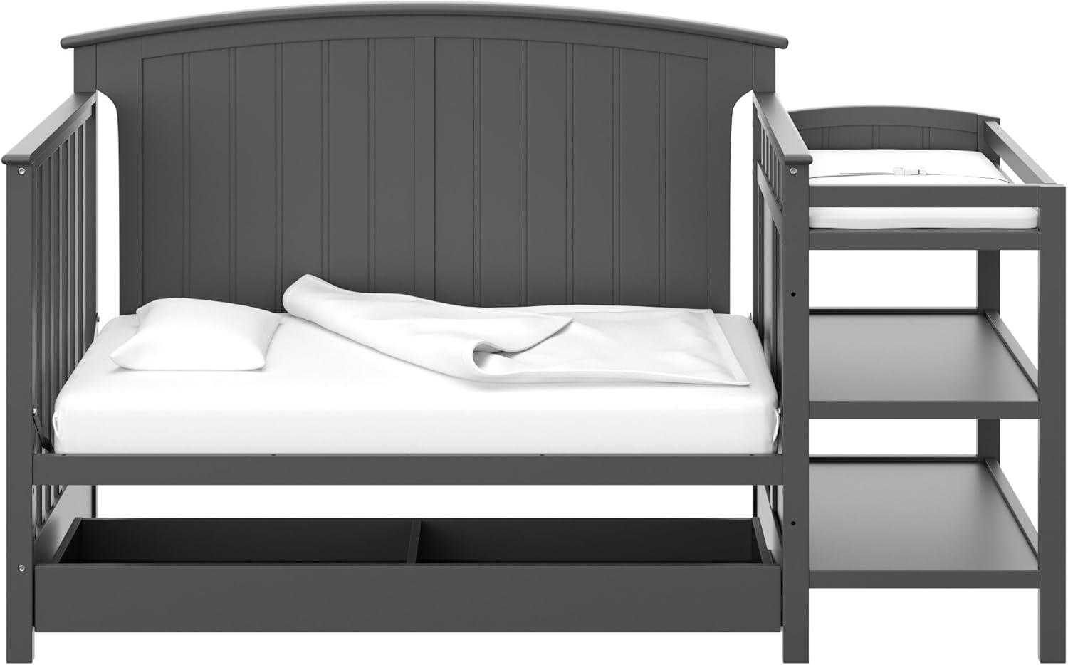 imageStorkcraft Steveston 5in1 Convertible Crib and Changer with Drawer Gray GREENGUARD Gold Certified Crib and Changing Table Combo with Drawer Converts to Toddler Bed Daybed and FullSize BedGrey