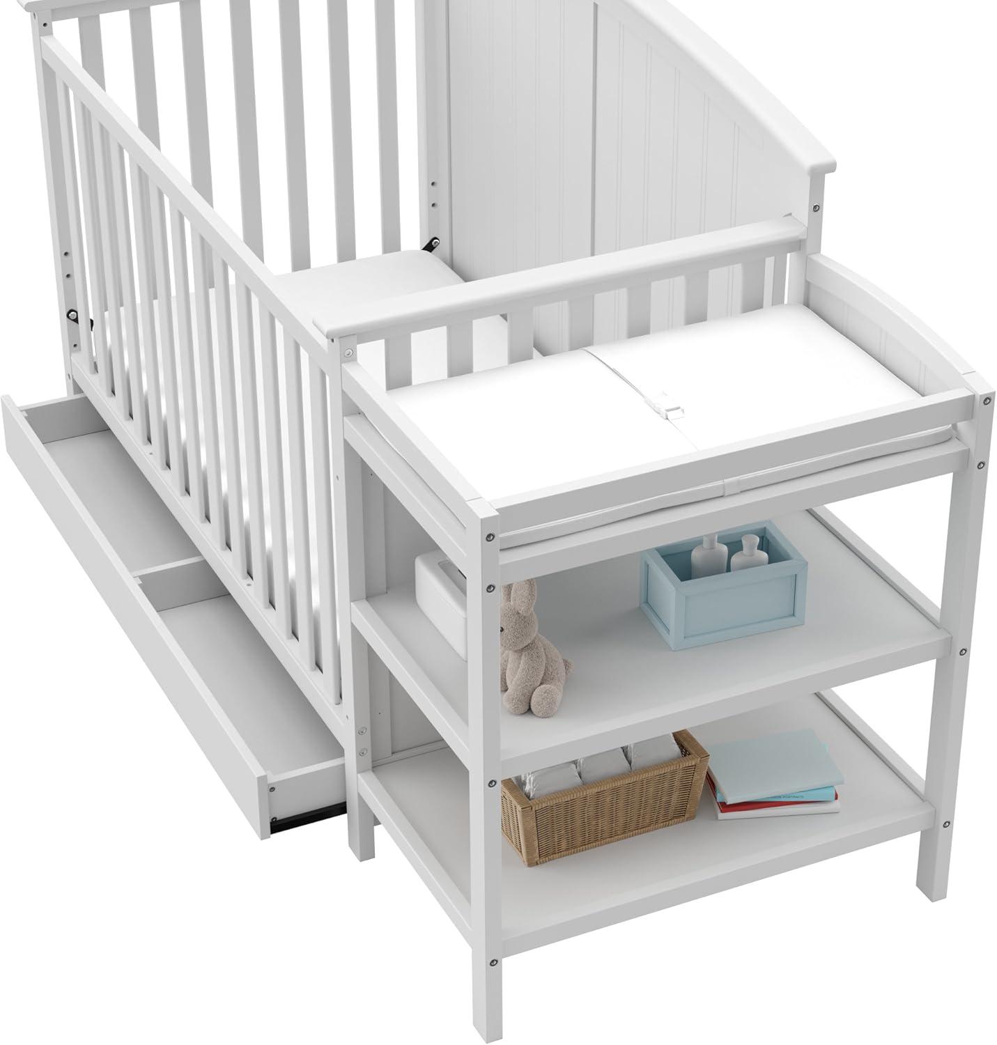 imageStorkcraft Steveston 5in1 Convertible Crib and Changer with Drawer Gray GREENGUARD Gold Certified Crib and Changing Table Combo with Drawer Converts to Toddler Bed Daybed and FullSize BedWhite