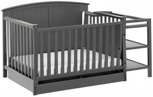 imageStorkcraft Steveston 5in1 Convertible Crib and Changer with Drawer Gray GREENGUARD Gold Certified Crib and Changing Table Combo with Drawer Converts to Toddler Bed Daybed and FullSize BedGrey
