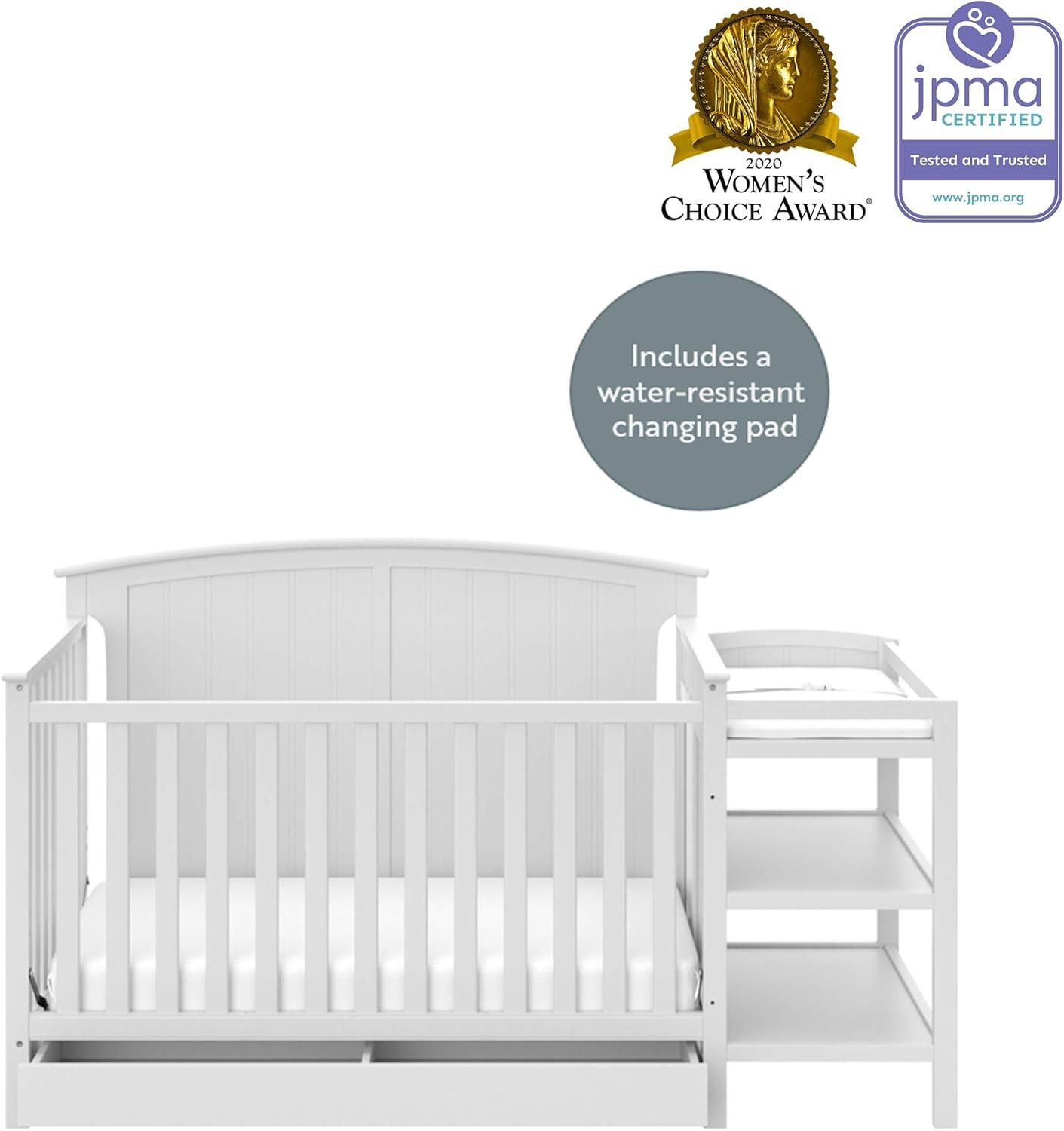 imageStorkcraft Steveston 5in1 Convertible Crib and Changer with Drawer Gray GREENGUARD Gold Certified Crib and Changing Table Combo with Drawer Converts to Toddler Bed Daybed and FullSize BedWhite