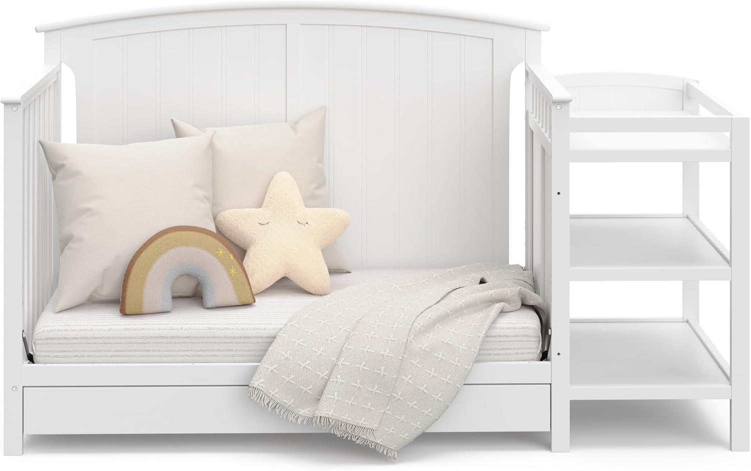 imageStorkcraft Steveston 5in1 Convertible Crib and Changer with Drawer Gray GREENGUARD Gold Certified Crib and Changing Table Combo with Drawer Converts to Toddler Bed Daybed and FullSize BedWhite