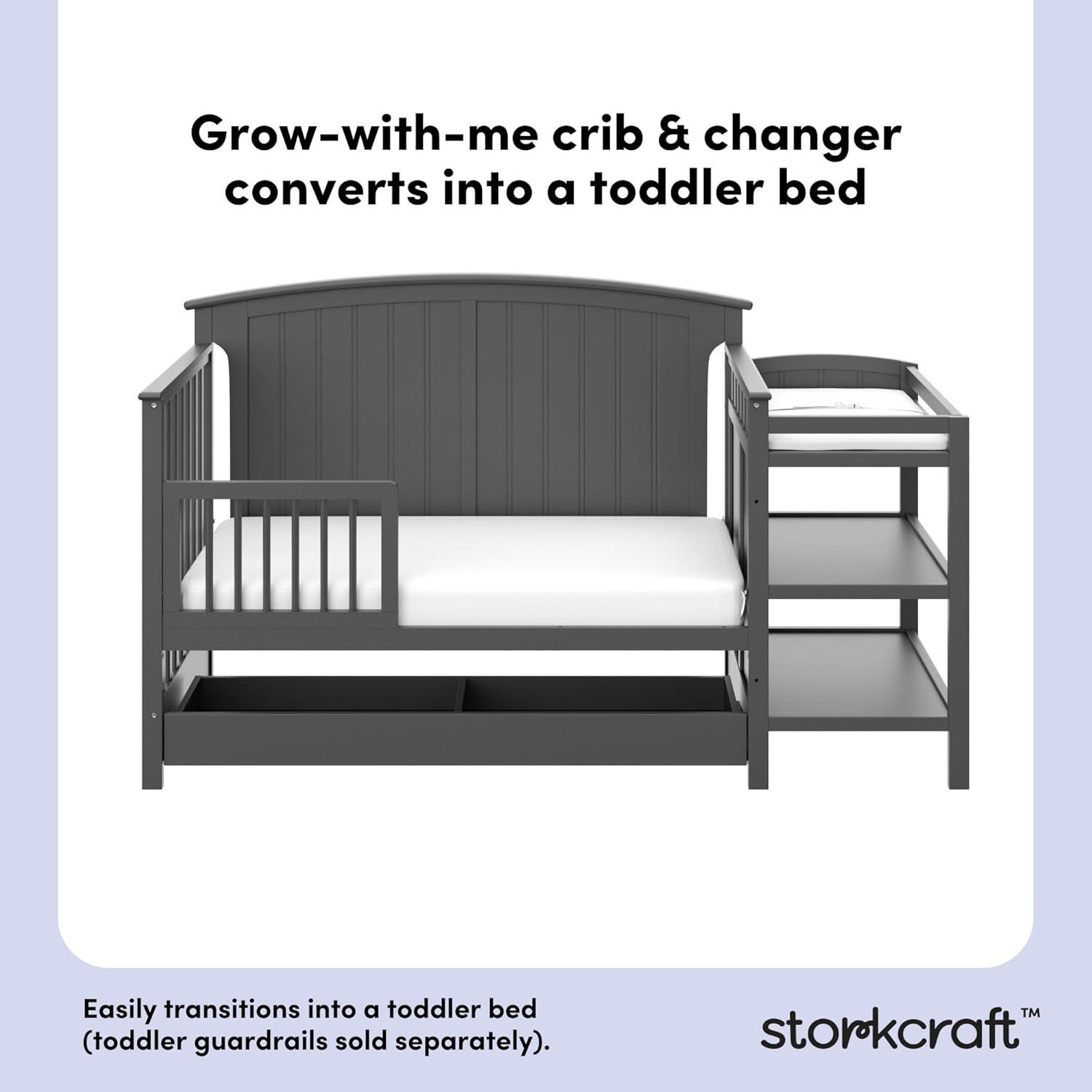 imageStorkcraft Steveston 5in1 Convertible Crib and Changer with Drawer Gray GREENGUARD Gold Certified Crib and Changing Table Combo with Drawer Converts to Toddler Bed Daybed and FullSize BedGrey
