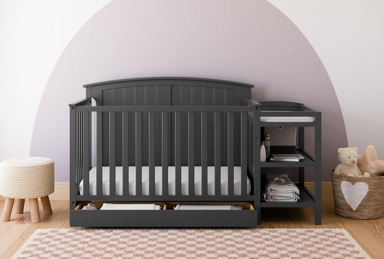 imageStorkcraft Steveston 5in1 Convertible Crib and Changer with Drawer Gray GREENGUARD Gold Certified Crib and Changing Table Combo with Drawer Converts to Toddler Bed Daybed and FullSize BedGrey