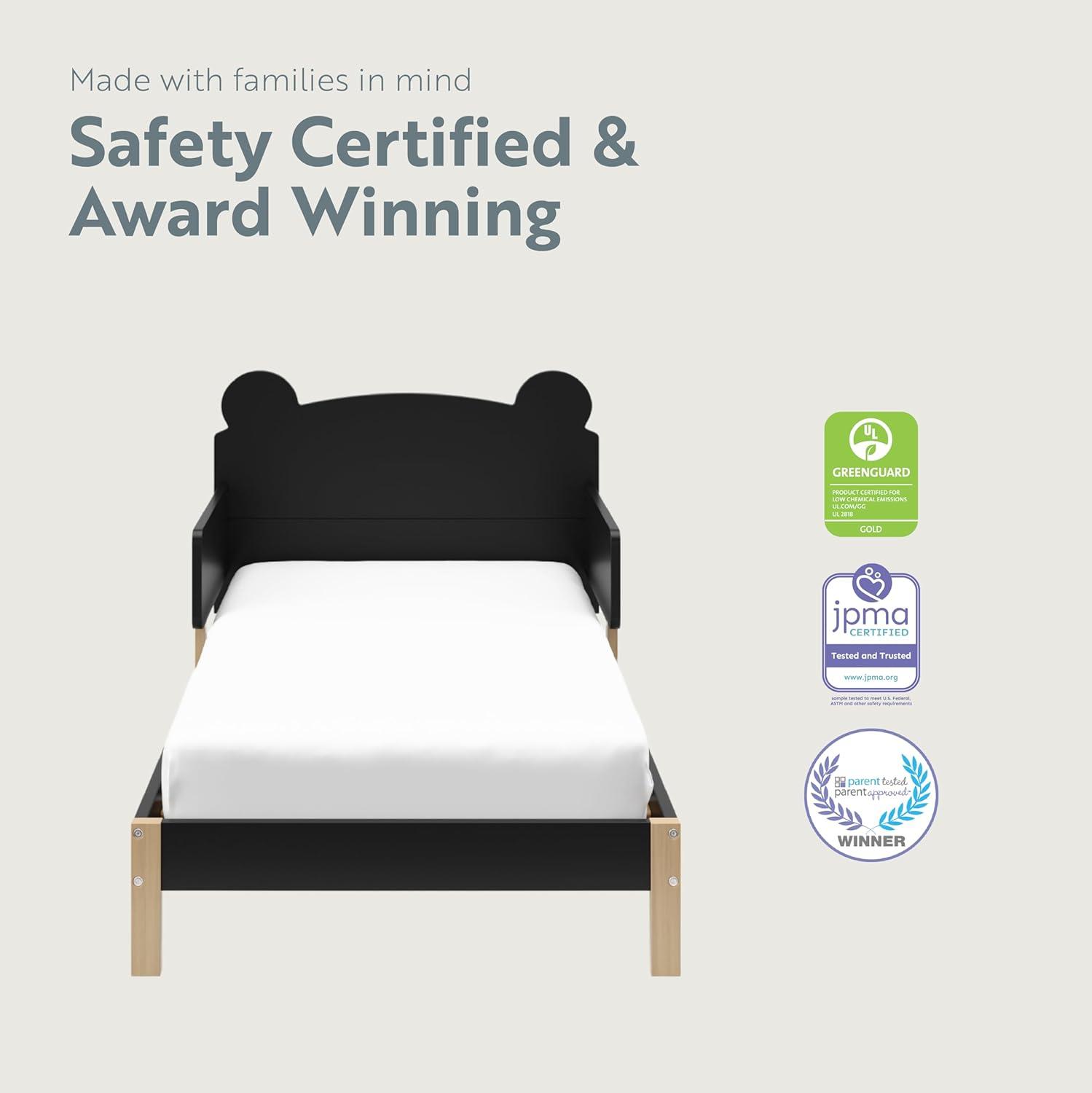 imageStorkcraft Teddy Bear Toddler Bed White with Driftwood GREENGUARD Gold Certified Includes Toddler Safety Guardrails Fits Standard Crib ampamp Toddler Mattress Stylish 2Tone DesignBlack With Driftwood