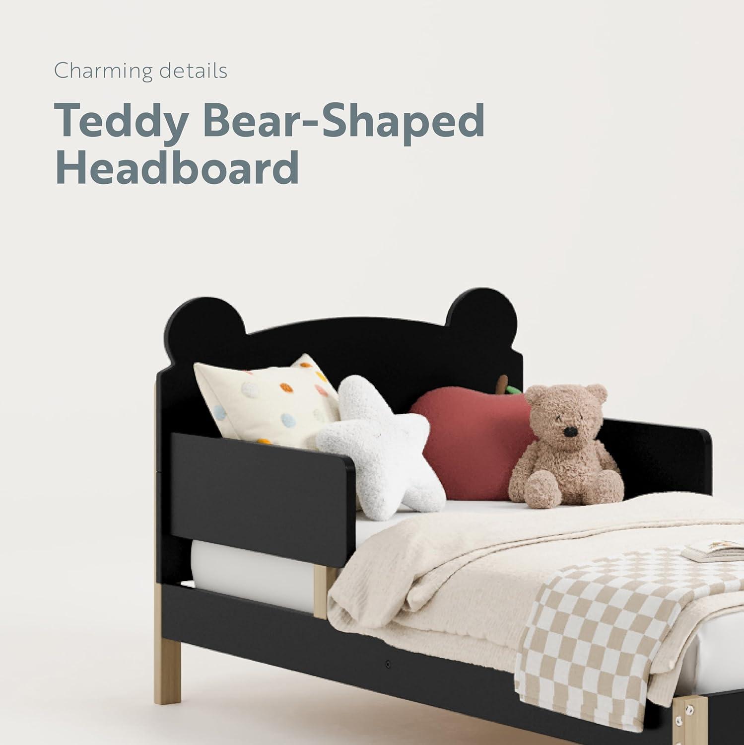 imageStorkcraft Teddy Bear Toddler Bed White with Driftwood GREENGUARD Gold Certified Includes Toddler Safety Guardrails Fits Standard Crib ampamp Toddler Mattress Stylish 2Tone DesignBlack With Driftwood