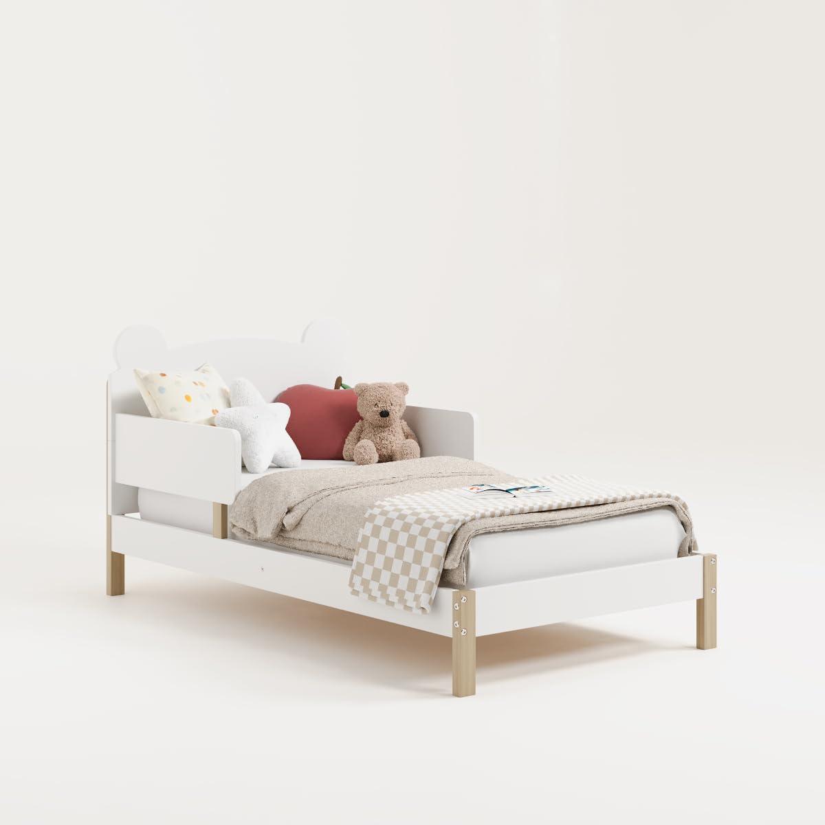 imageStorkcraft Teddy Bear Toddler Bed White with Driftwood GREENGUARD Gold Certified Includes Toddler Safety Guardrails Fits Standard Crib ampamp Toddler Mattress Stylish 2Tone DesignWhite With Driftwood