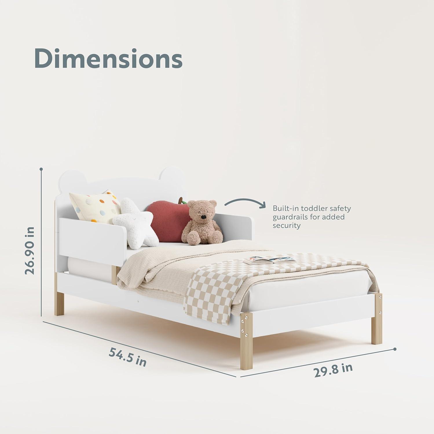imageStorkcraft Teddy Bear Toddler Bed White with Driftwood GREENGUARD Gold Certified Includes Toddler Safety Guardrails Fits Standard Crib ampamp Toddler Mattress Stylish 2Tone DesignWhite With Driftwood