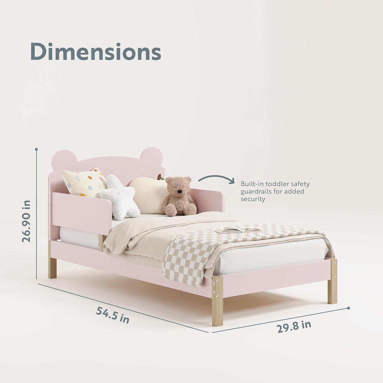 imageStorkcraft Teddy Bear Toddler Bed White with Driftwood GREENGUARD Gold Certified Includes Toddler Safety Guardrails Fits Standard Crib ampamp Toddler Mattress Stylish 2Tone DesignBlush With Driftwood