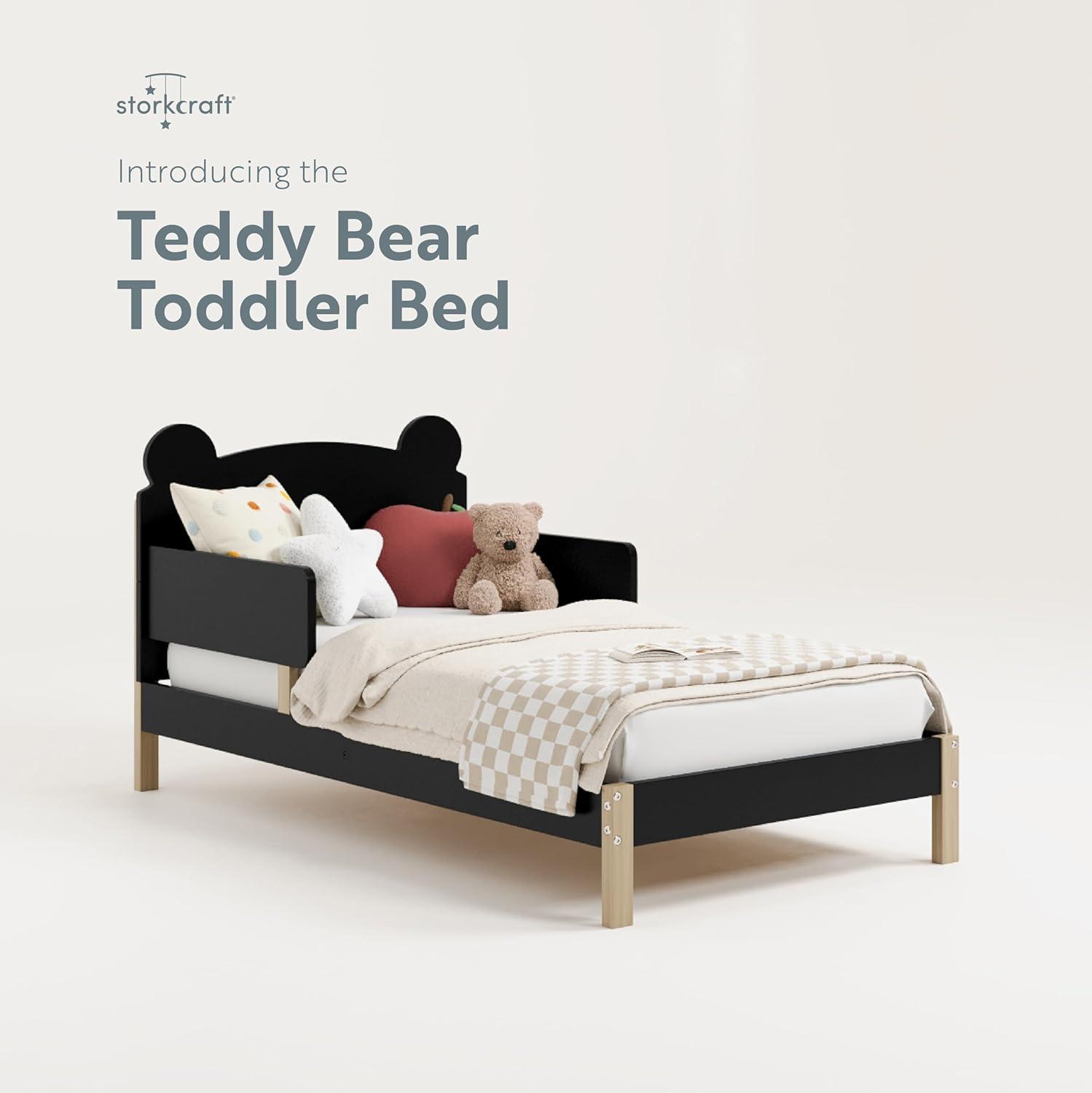 imageStorkcraft Teddy Bear Toddler Bed White with Driftwood GREENGUARD Gold Certified Includes Toddler Safety Guardrails Fits Standard Crib ampamp Toddler Mattress Stylish 2Tone DesignBlack With Driftwood