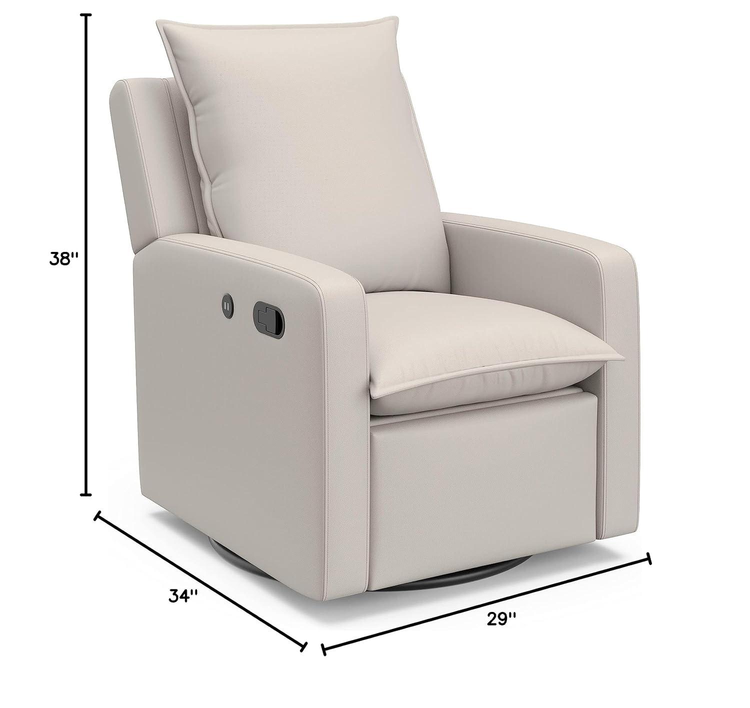 imageStorkcraft Timeless Reclining Glider Ivory USB Charging Port 360Degree Metal Swivel Base Manual Extending Foot Rest Supportive Cushions Durable FabricIvory