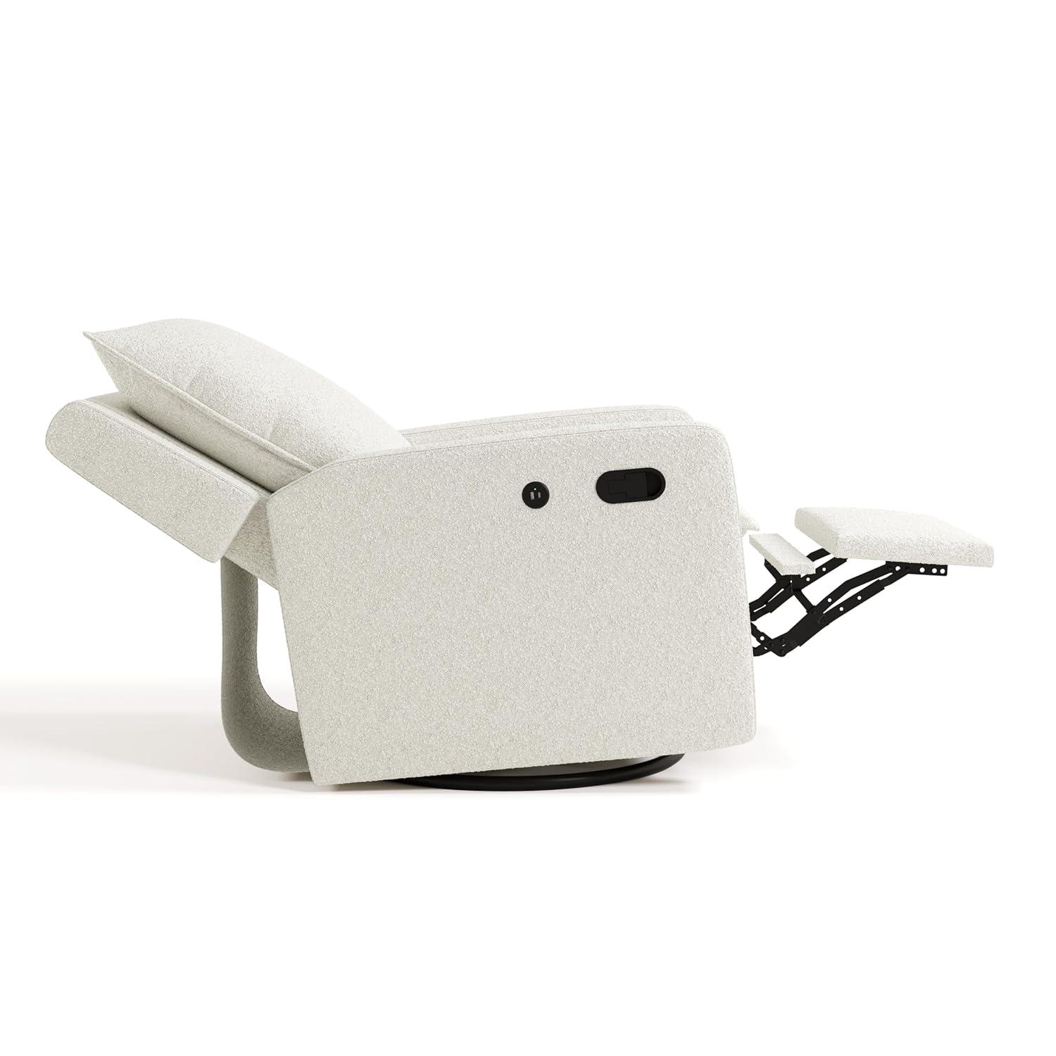 imageStorkcraft Timeless Reclining Glider Ivory USB Charging Port 360Degree Metal Swivel Base Manual Extending Foot Rest Supportive Cushions Durable FabricIvory Boucle