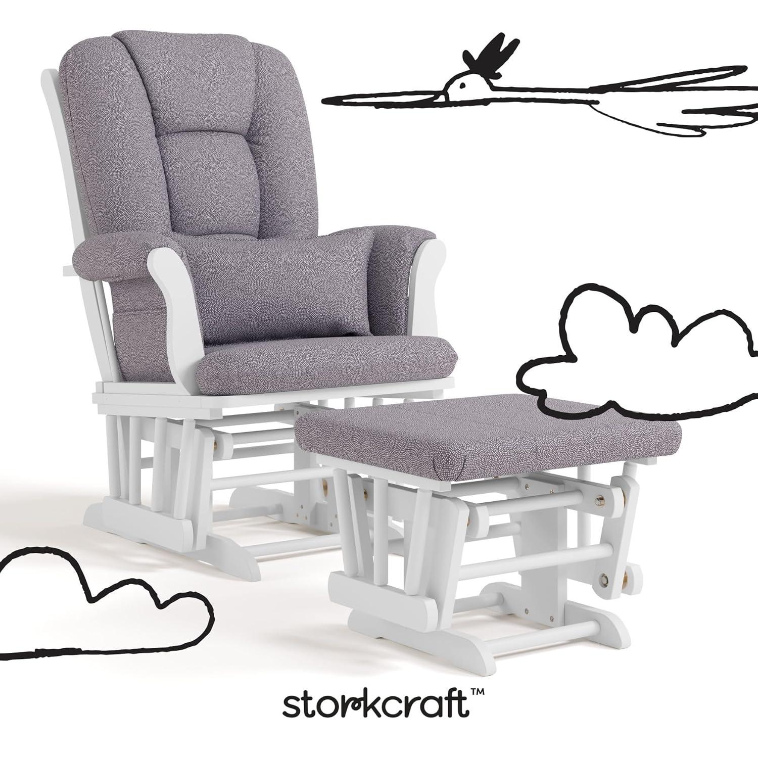 imageStorkcraft Tuscany Glider with Ottoman BlackGray GREENGUARD Gold Certified Bonus Lumbar Cushion Included Solid Wood Base Smooth Motion AwardWinning Nursery Rocking Chair Glider and OttomanWhite WGray Swirl