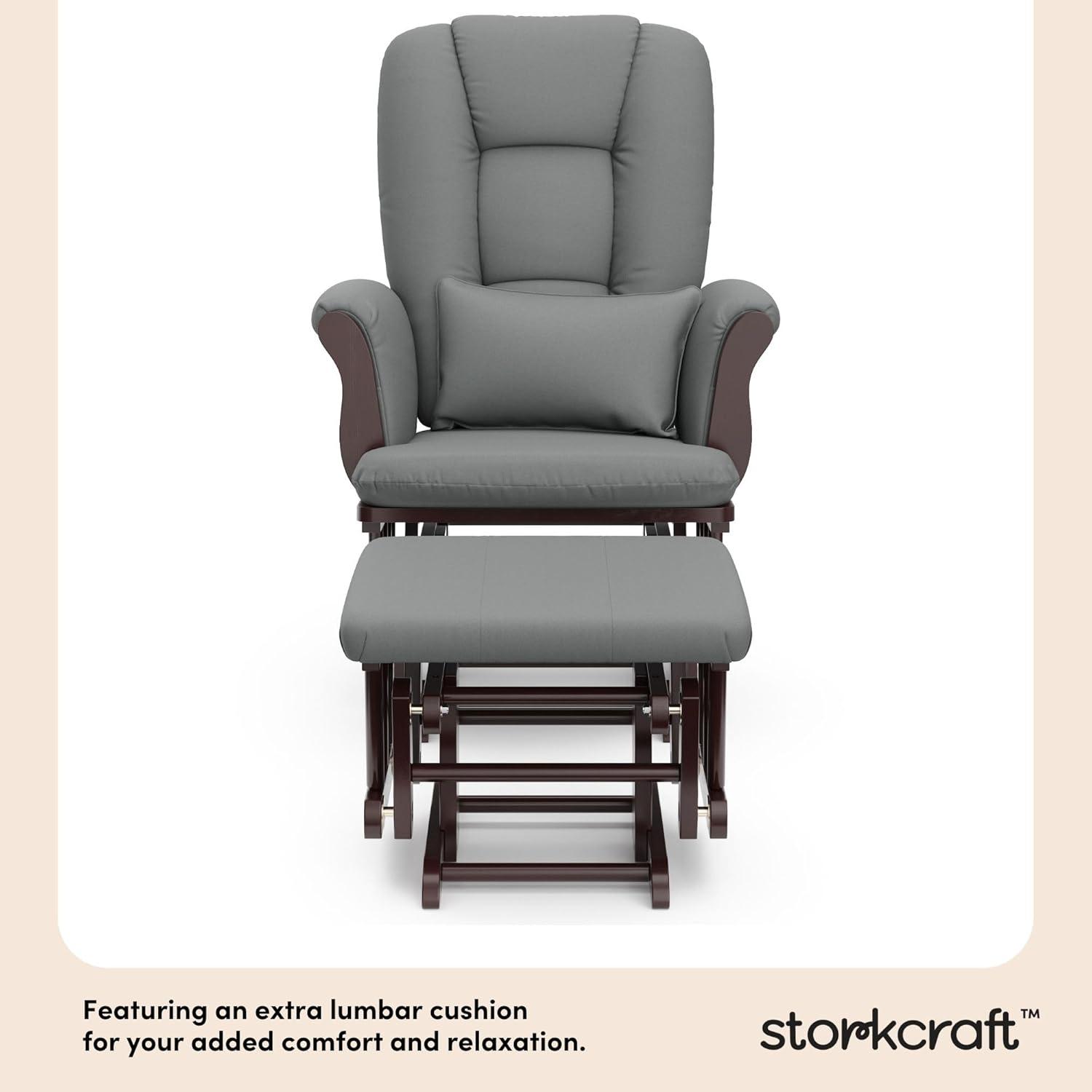 imageStorkcraft Tuscany Glider with Ottoman BlackGray GREENGUARD Gold Certified Bonus Lumbar Cushion Included Solid Wood Base Smooth Motion AwardWinning Nursery Rocking Chair Glider and OttomanEspressoGray