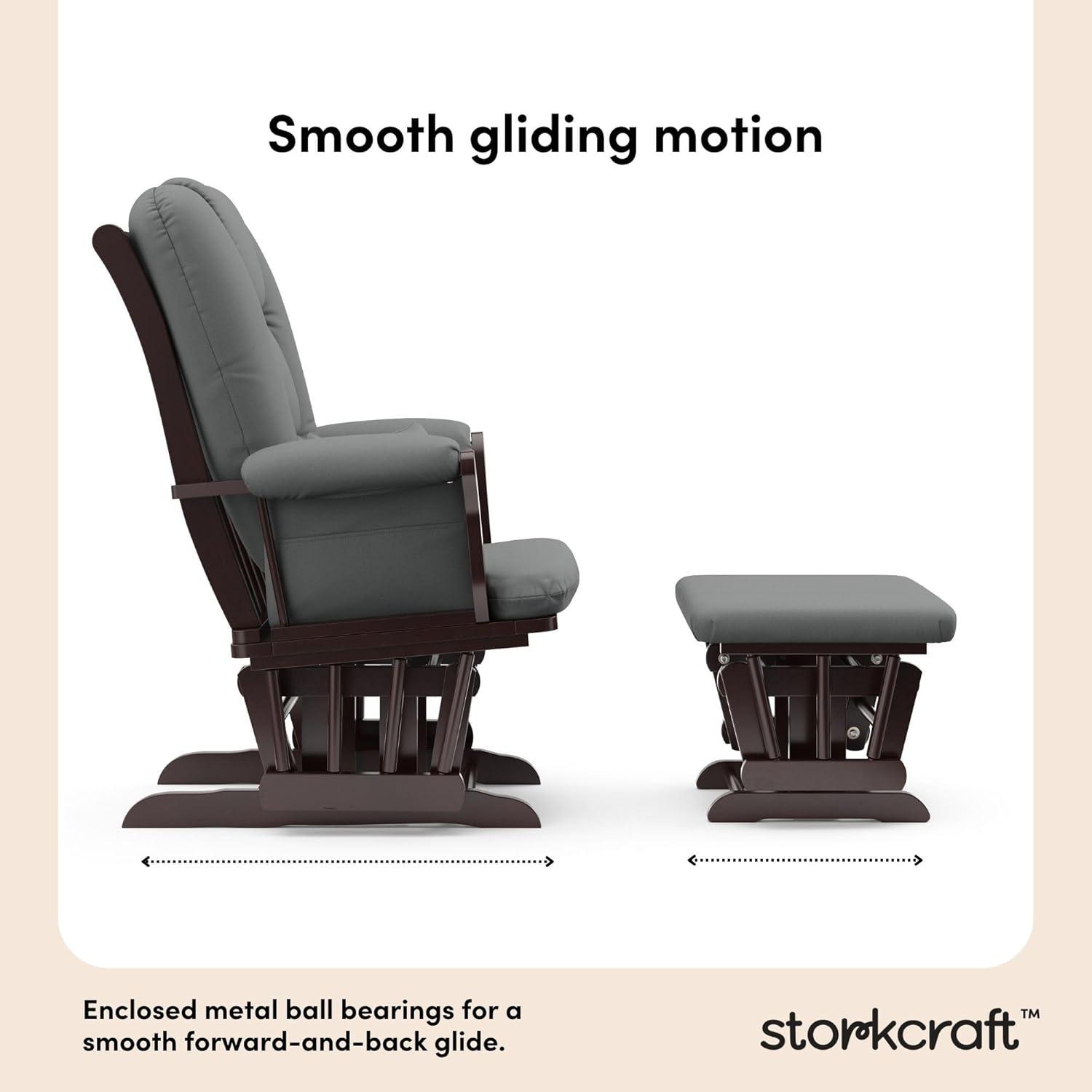 imageStorkcraft Tuscany Glider with Ottoman BlackGray GREENGUARD Gold Certified Bonus Lumbar Cushion Included Solid Wood Base Smooth Motion AwardWinning Nursery Rocking Chair Glider and OttomanEspressoGray