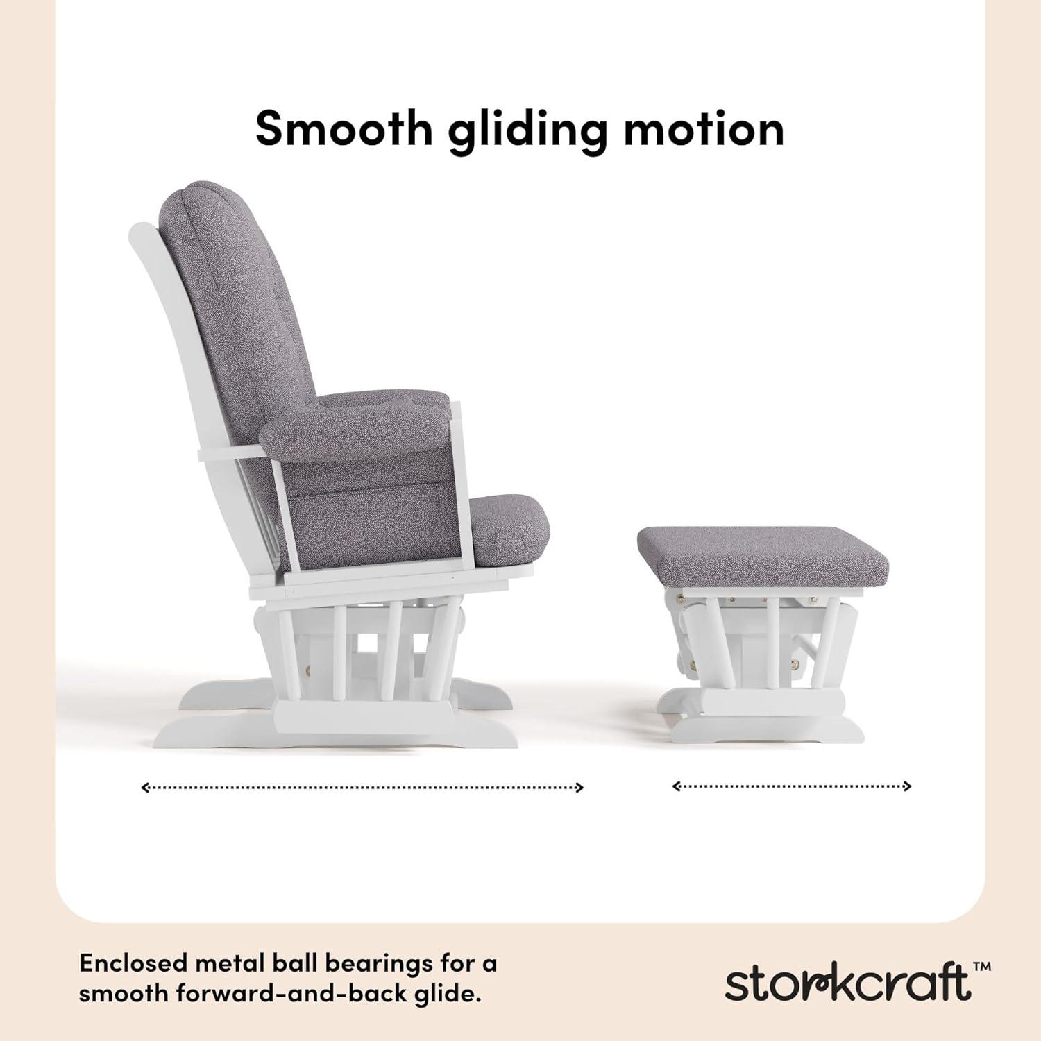 imageStorkcraft Tuscany Glider with Ottoman BlackGray GREENGUARD Gold Certified Bonus Lumbar Cushion Included Solid Wood Base Smooth Motion AwardWinning Nursery Rocking Chair Glider and OttomanWhite WGray Swirl