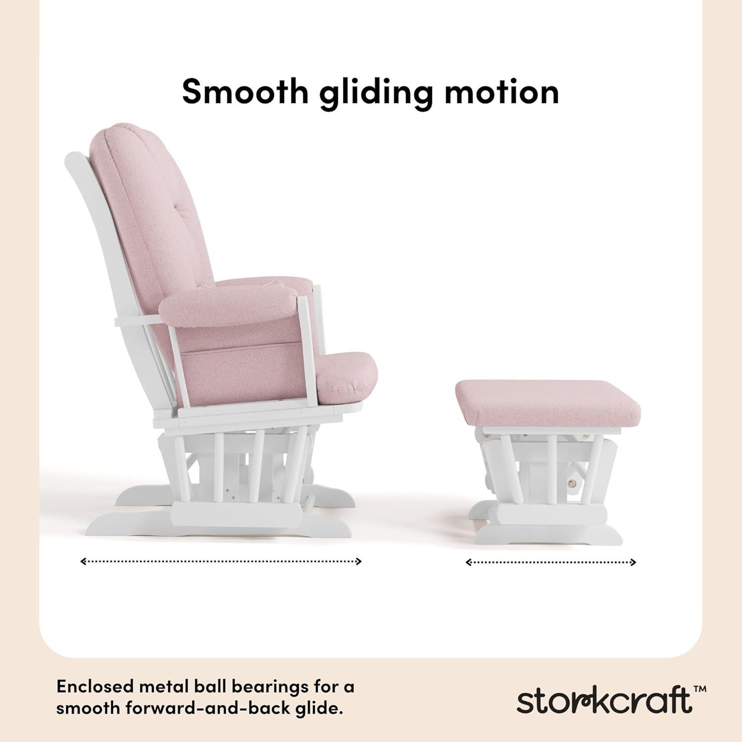 imageStorkcraft Tuscany Glider with Ottoman BlackGray GREENGUARD Gold Certified Bonus Lumbar Cushion Included Solid Wood Base Smooth Motion AwardWinning Nursery Rocking Chair Glider and OttomanWhite WPink Swirl