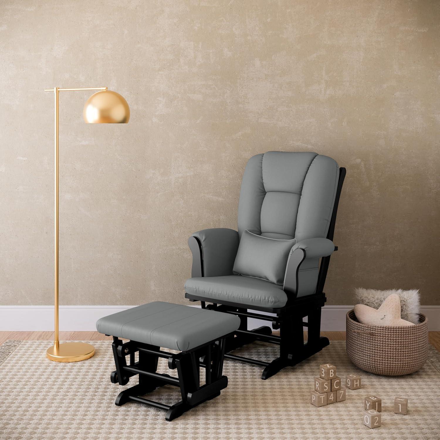 imageStorkcraft Tuscany Glider with Ottoman BlackGray GREENGUARD Gold Certified Bonus Lumbar Cushion Included Solid Wood Base Smooth Motion AwardWinning Nursery Rocking Chair Glider and OttomanBlackGray