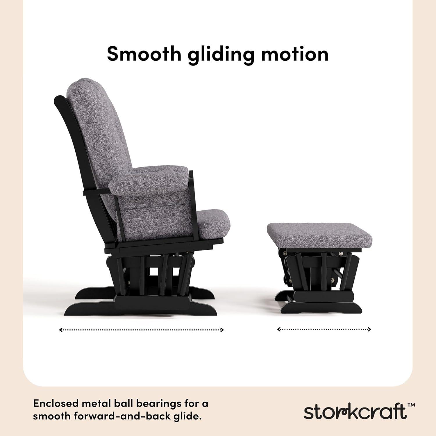 imageStorkcraft Tuscany Glider with Ottoman BlackGray GREENGUARD Gold Certified Bonus Lumbar Cushion Included Solid Wood Base Smooth Motion AwardWinning Nursery Rocking Chair Glider and OttomanBlack WGray Swirl