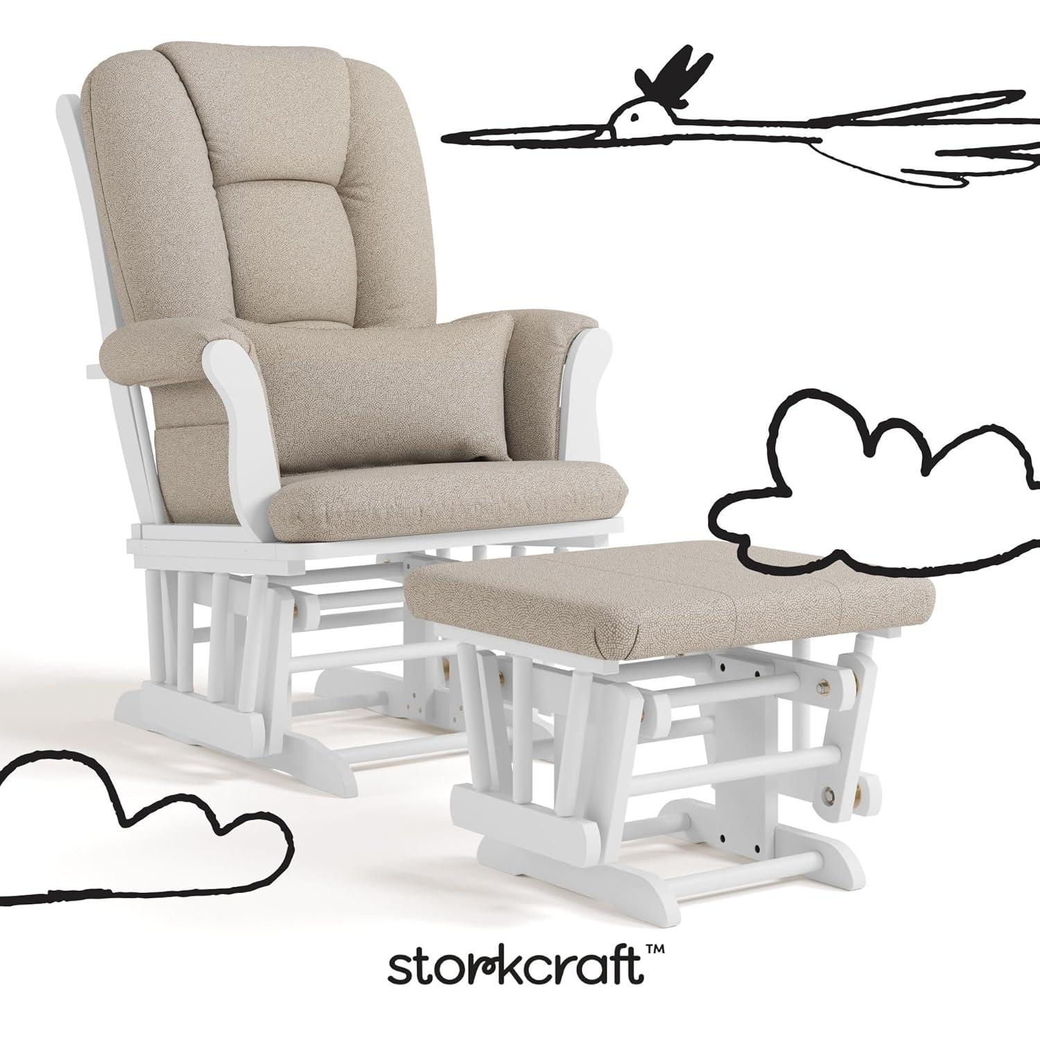 imageStorkcraft Tuscany Glider with Ottoman BlackGray GREENGUARD Gold Certified Bonus Lumbar Cushion Included Solid Wood Base Smooth Motion AwardWinning Nursery Rocking Chair Glider and OttomanWhite WTaupe Swirl