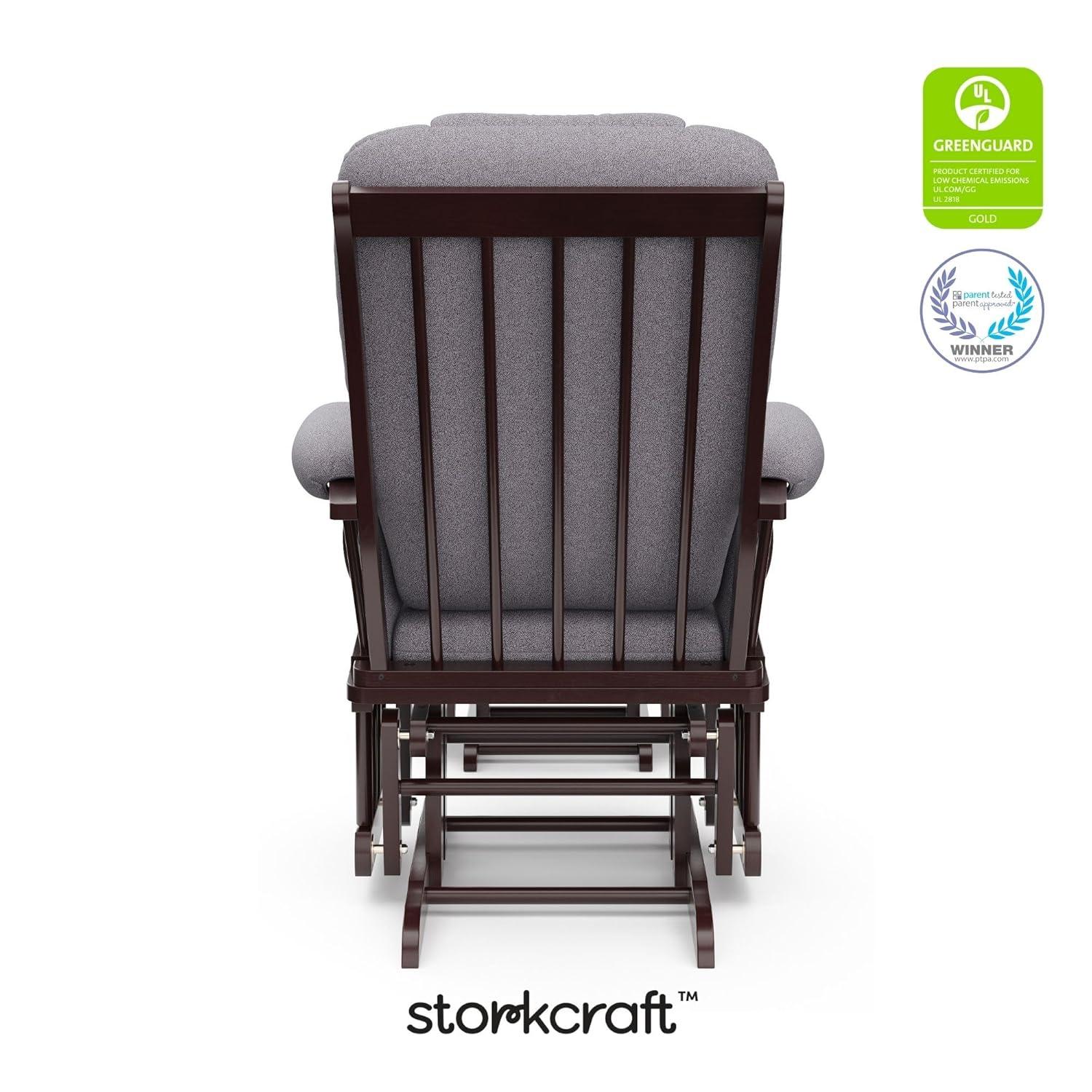 imageStorkcraft Tuscany Glider with Ottoman BlackGray GREENGUARD Gold Certified Bonus Lumbar Cushion Included Solid Wood Base Smooth Motion AwardWinning Nursery Rocking Chair Glider and OttomanEspresso WGray Swirl