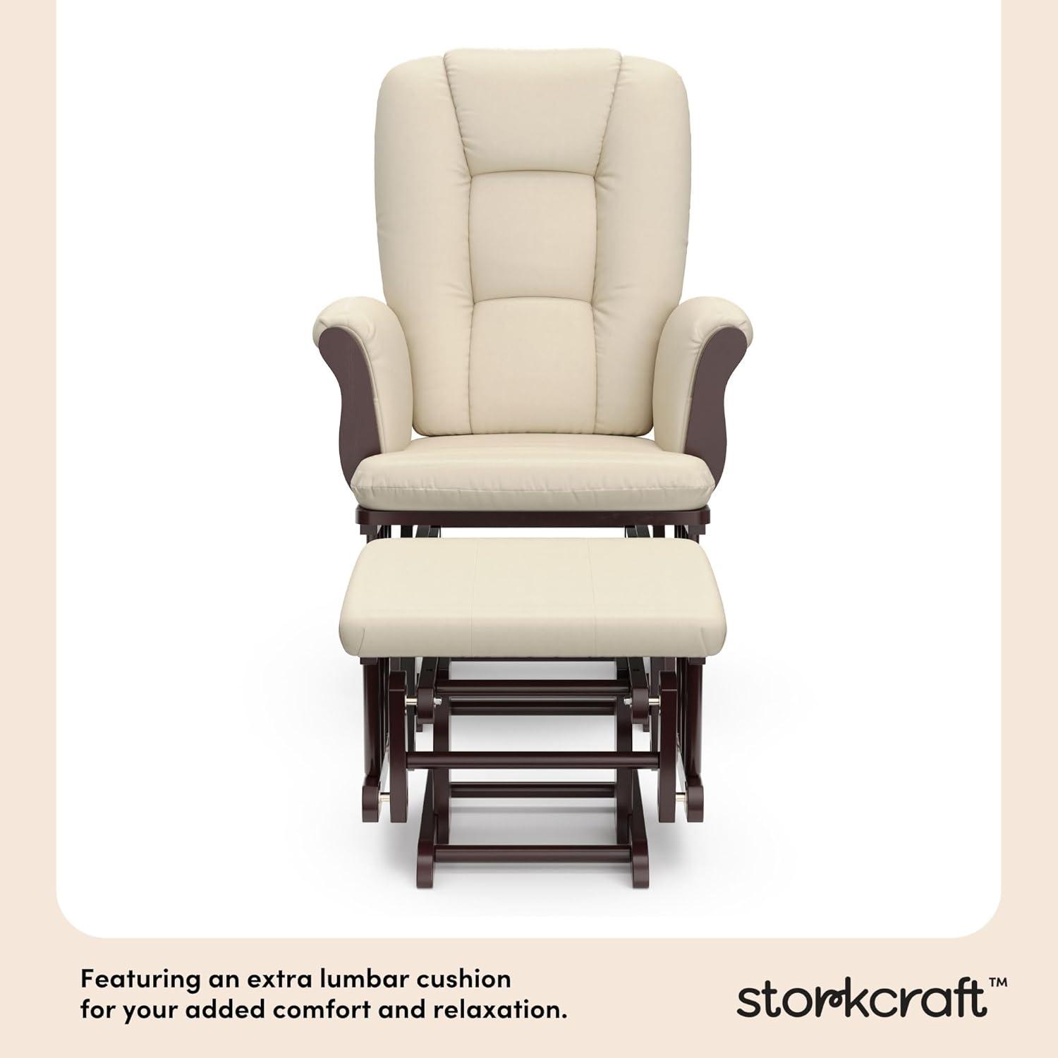 imageStorkcraft Tuscany Glider with Ottoman BlackGray GREENGUARD Gold Certified Bonus Lumbar Cushion Included Solid Wood Base Smooth Motion AwardWinning Nursery Rocking Chair Glider and OttomanEspressoBeige