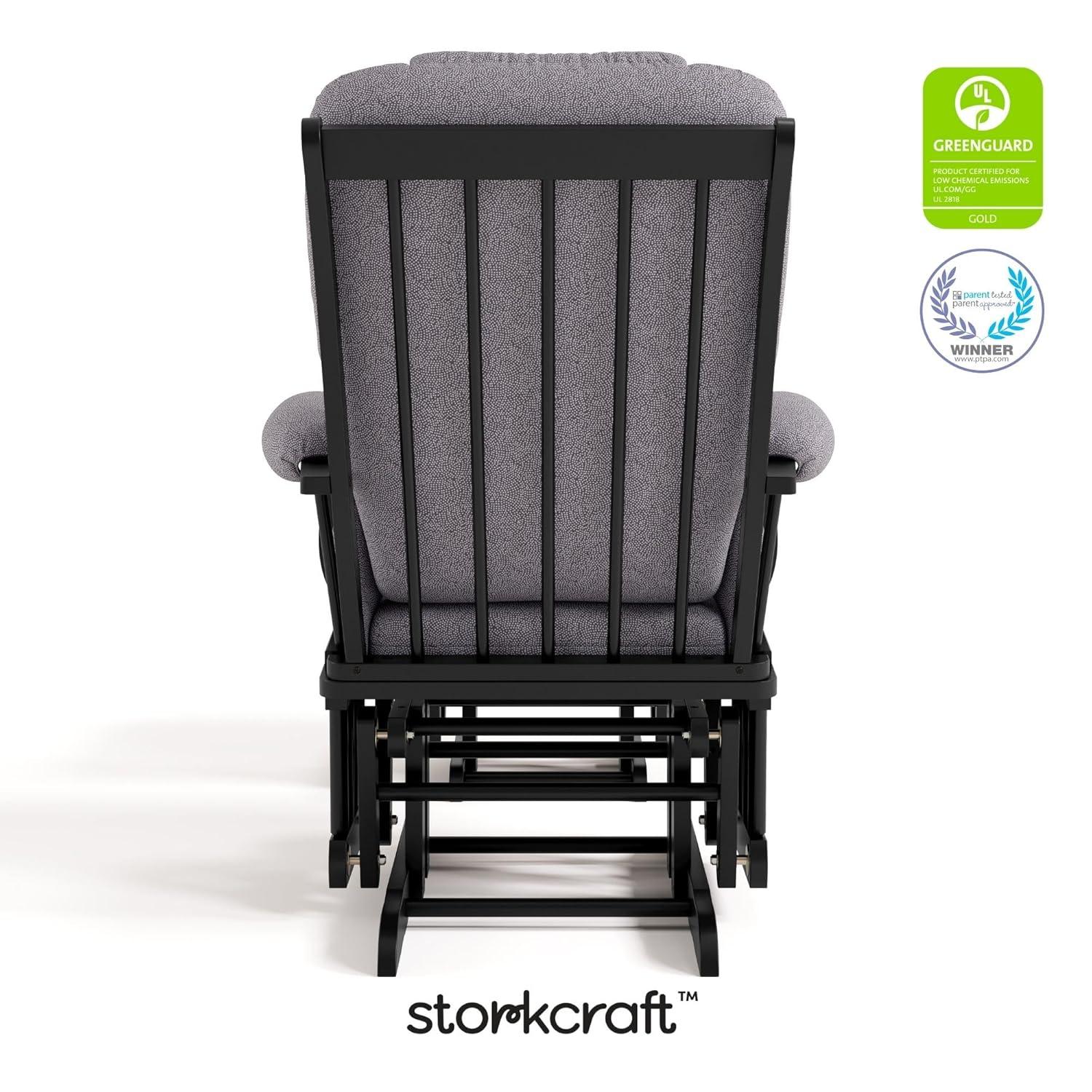 imageStorkcraft Tuscany Glider with Ottoman BlackGray GREENGUARD Gold Certified Bonus Lumbar Cushion Included Solid Wood Base Smooth Motion AwardWinning Nursery Rocking Chair Glider and OttomanBlack WGray Swirl