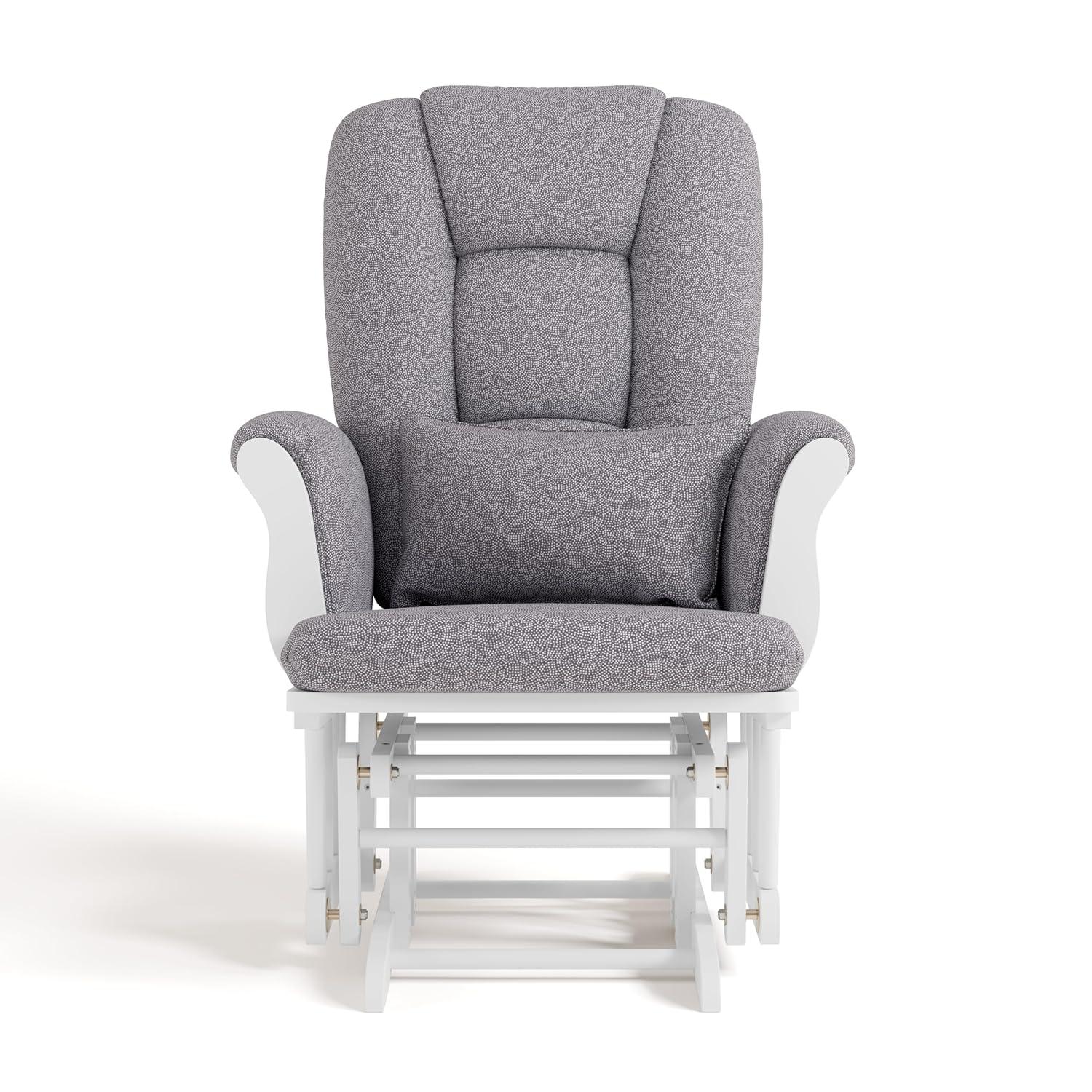 imageStorkcraft Tuscany Glider with Ottoman BlackGray GREENGUARD Gold Certified Bonus Lumbar Cushion Included Solid Wood Base Smooth Motion AwardWinning Nursery Rocking Chair Glider and OttomanWhite WGray Swirl