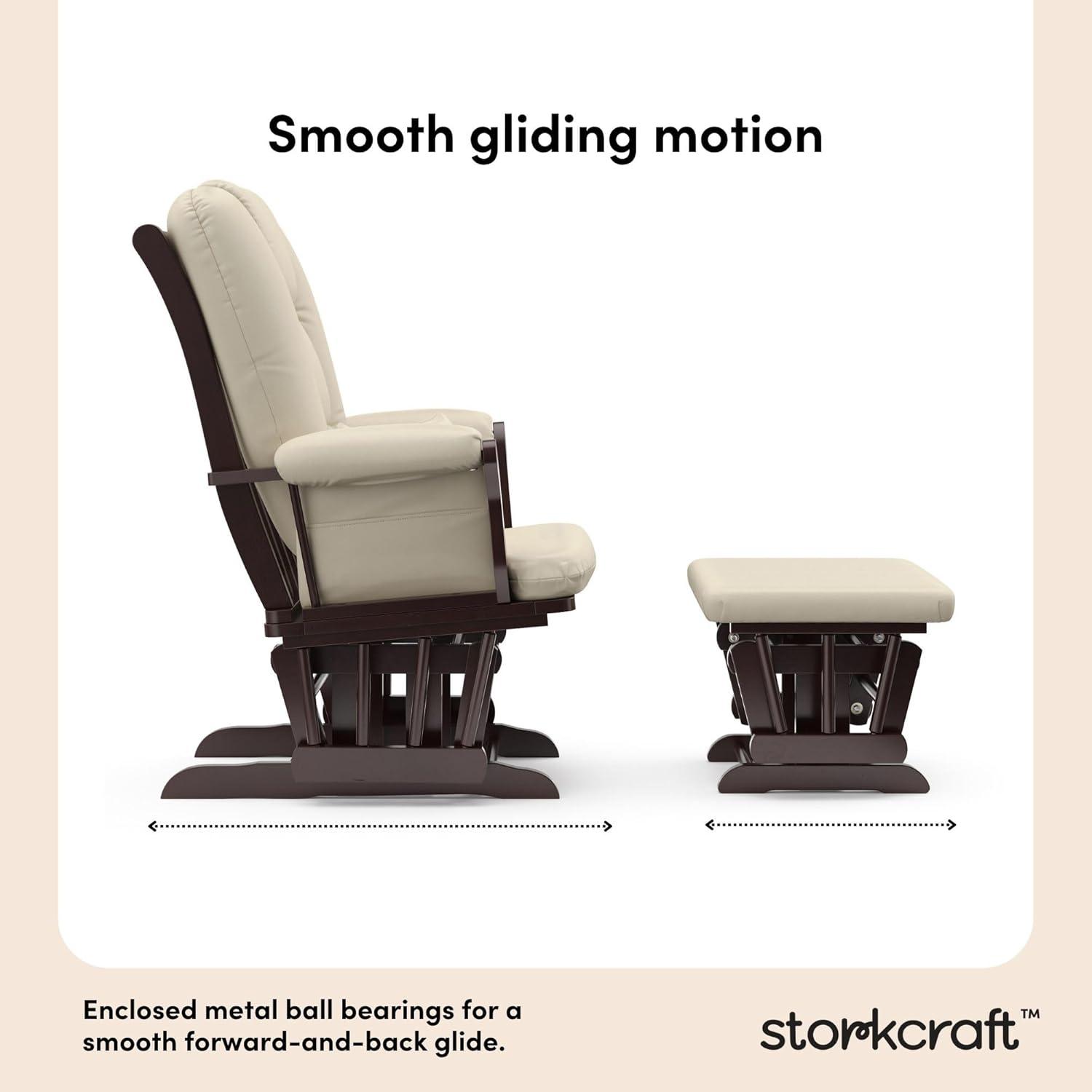 imageStorkcraft Tuscany Glider with Ottoman BlackGray GREENGUARD Gold Certified Bonus Lumbar Cushion Included Solid Wood Base Smooth Motion AwardWinning Nursery Rocking Chair Glider and OttomanEspressoBeige