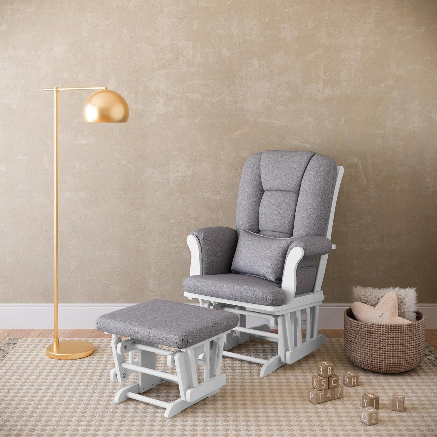 imageStorkcraft Tuscany Glider with Ottoman BlackGray GREENGUARD Gold Certified Bonus Lumbar Cushion Included Solid Wood Base Smooth Motion AwardWinning Nursery Rocking Chair Glider and OttomanWhite WGray Swirl