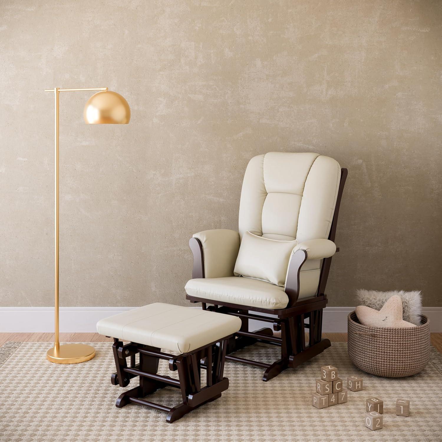 imageStorkcraft Tuscany Glider with Ottoman BlackGray GREENGUARD Gold Certified Bonus Lumbar Cushion Included Solid Wood Base Smooth Motion AwardWinning Nursery Rocking Chair Glider and OttomanEspressoBeige