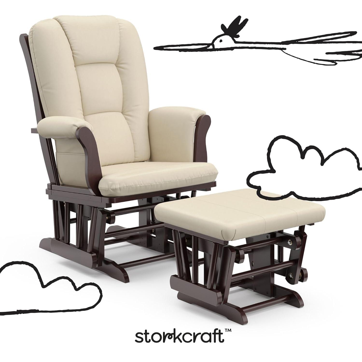 imageStorkcraft Tuscany Glider with Ottoman BlackGray GREENGUARD Gold Certified Bonus Lumbar Cushion Included Solid Wood Base Smooth Motion AwardWinning Nursery Rocking Chair Glider and OttomanEspressoBeige