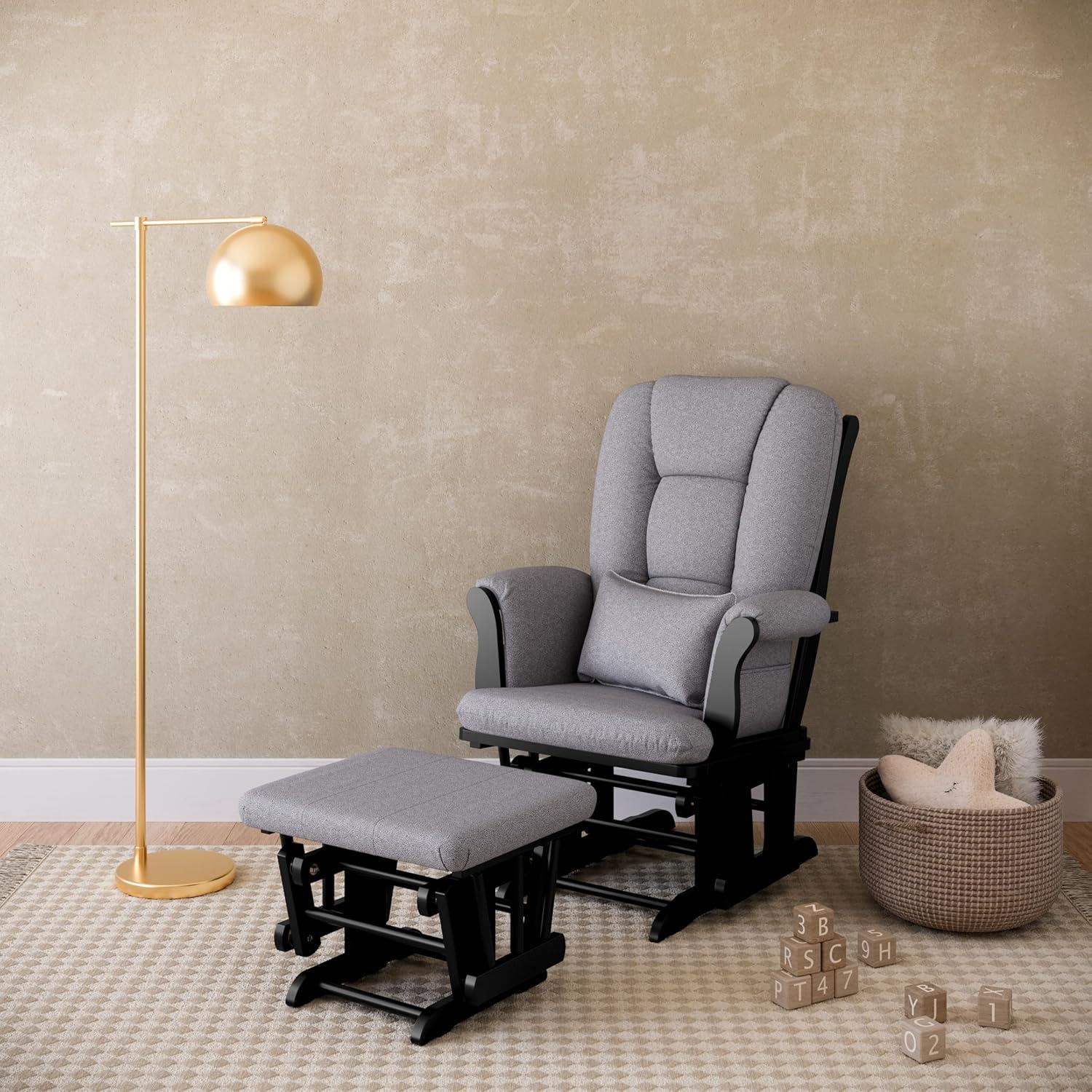 imageStorkcraft Tuscany Glider with Ottoman BlackGray GREENGUARD Gold Certified Bonus Lumbar Cushion Included Solid Wood Base Smooth Motion AwardWinning Nursery Rocking Chair Glider and OttomanBlack WGray Swirl