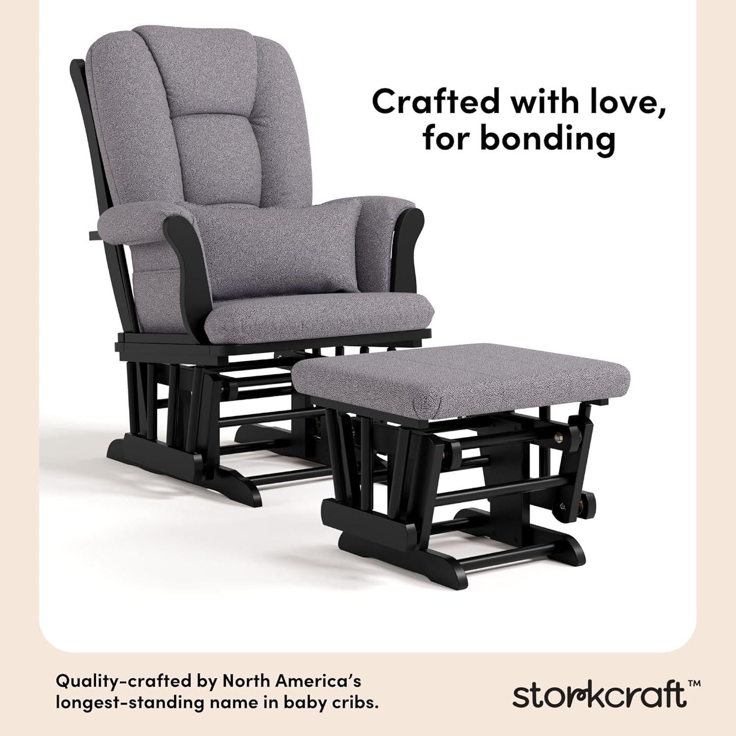 imageStorkcraft Tuscany Glider with Ottoman BlackGray GREENGUARD Gold Certified Bonus Lumbar Cushion Included Solid Wood Base Smooth Motion AwardWinning Nursery Rocking Chair Glider and OttomanBlack WGray Swirl