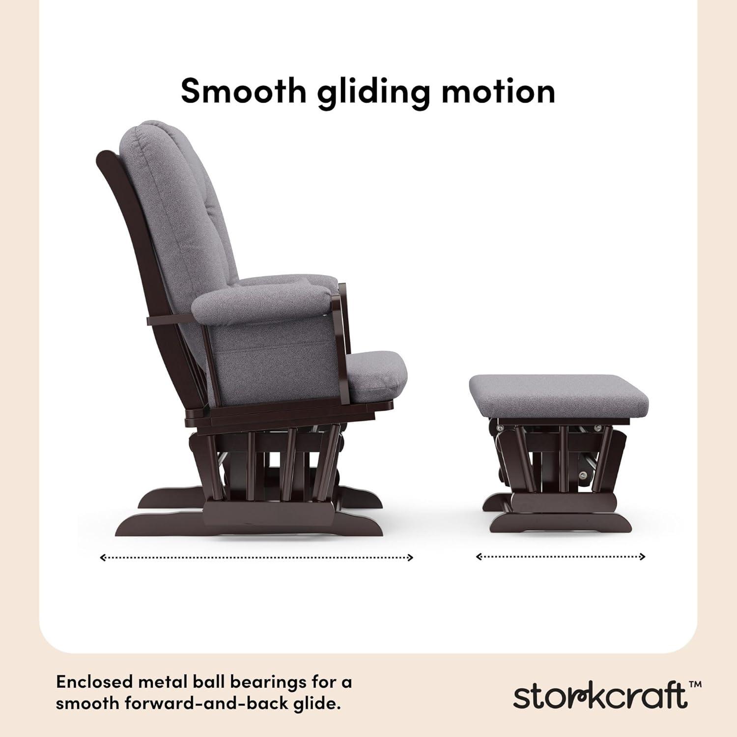 imageStorkcraft Tuscany Glider with Ottoman BlackGray GREENGUARD Gold Certified Bonus Lumbar Cushion Included Solid Wood Base Smooth Motion AwardWinning Nursery Rocking Chair Glider and OttomanEspresso WGray Swirl