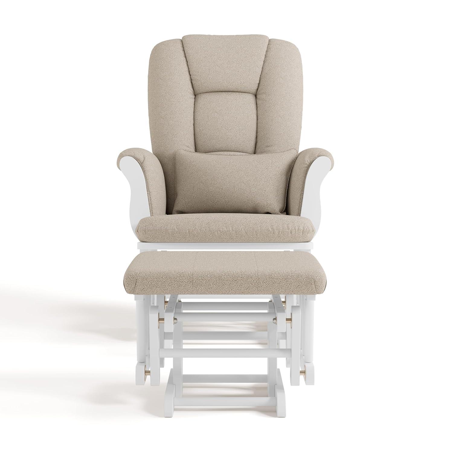 imageStorkcraft Tuscany Glider with Ottoman BlackGray GREENGUARD Gold Certified Bonus Lumbar Cushion Included Solid Wood Base Smooth Motion AwardWinning Nursery Rocking Chair Glider and OttomanWhite WTaupe Swirl