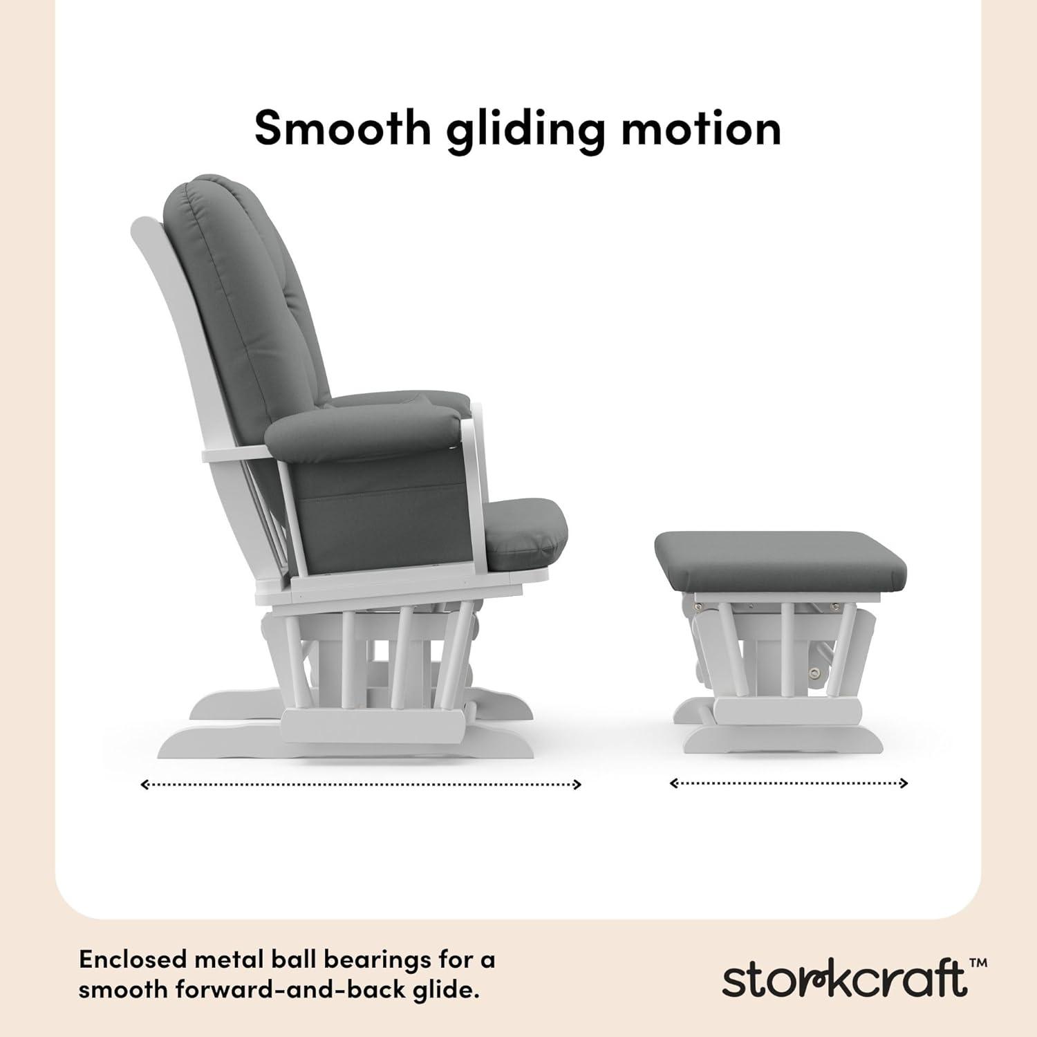 imageStorkcraft Tuscany Glider with Ottoman BlackGray GREENGUARD Gold Certified Bonus Lumbar Cushion Included Solid Wood Base Smooth Motion AwardWinning Nursery Rocking Chair Glider and OttomanWhiteGray