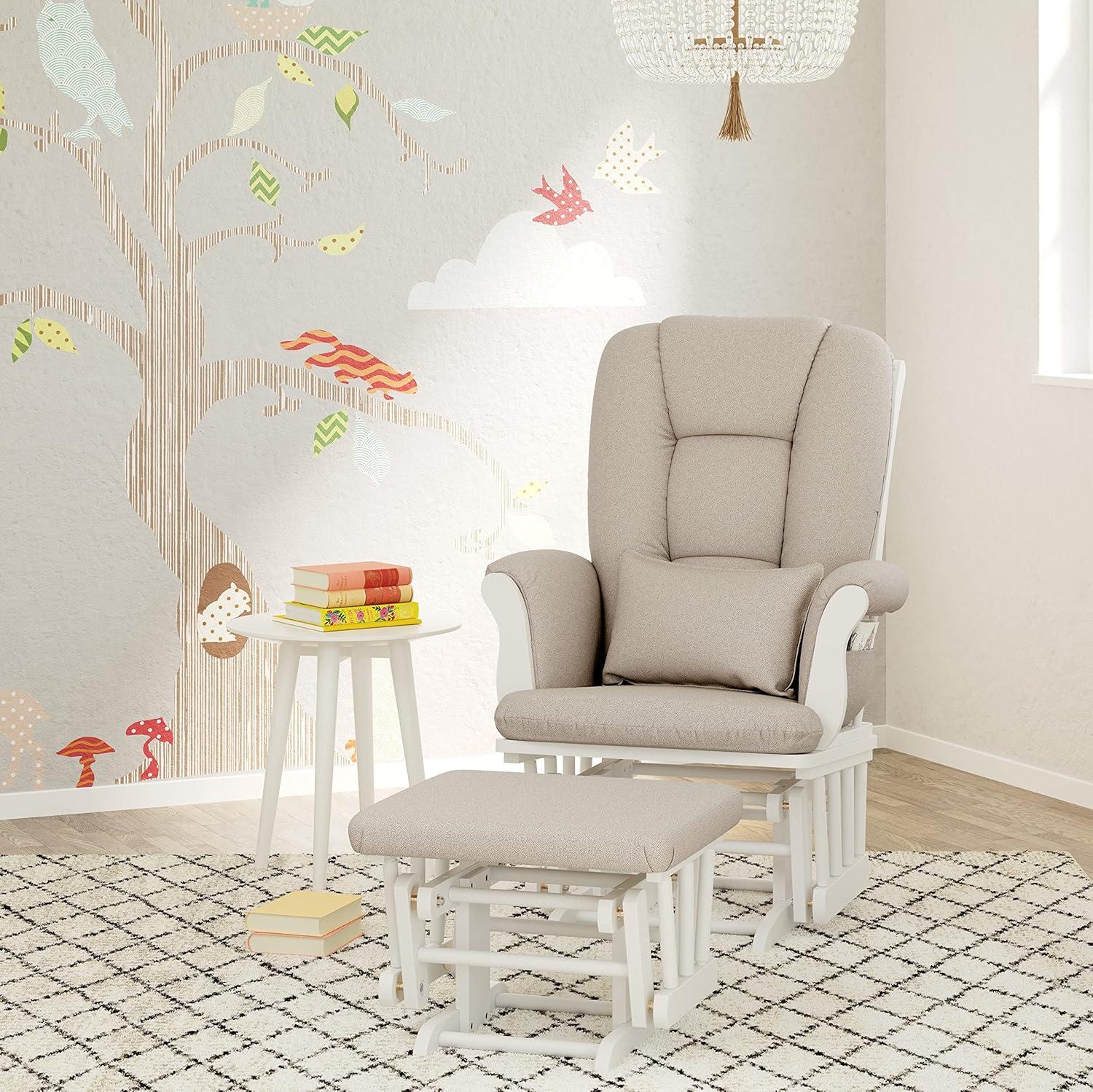 imageStorkcraft Tuscany Glider with Ottoman BlackGray GREENGUARD Gold Certified Bonus Lumbar Cushion Included Solid Wood Base Smooth Motion AwardWinning Nursery Rocking Chair Glider and OttomanWhite WTaupe Swirl