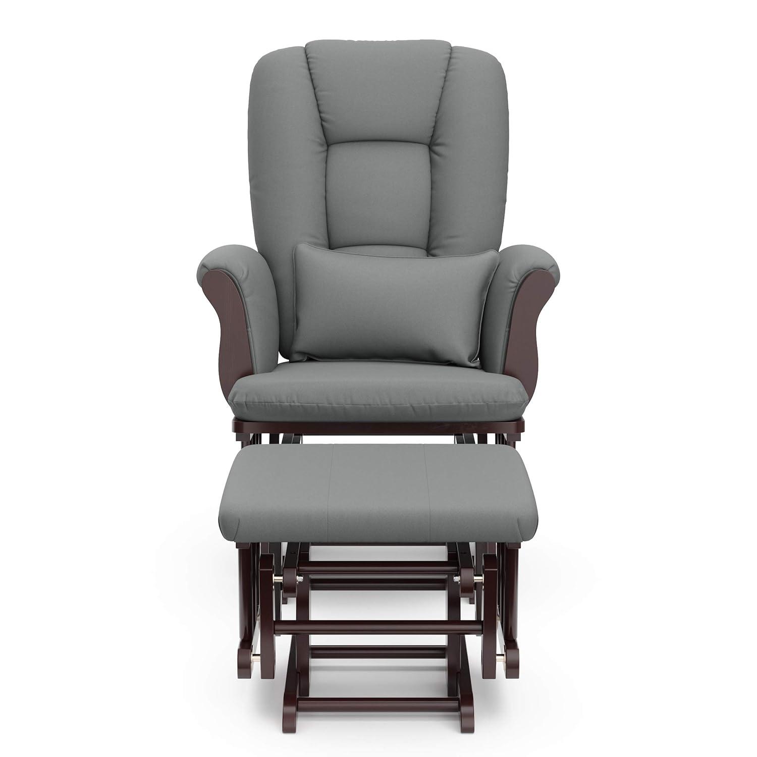 imageStorkcraft Tuscany Glider with Ottoman BlackGray GREENGUARD Gold Certified Bonus Lumbar Cushion Included Solid Wood Base Smooth Motion AwardWinning Nursery Rocking Chair Glider and OttomanEspressoGray