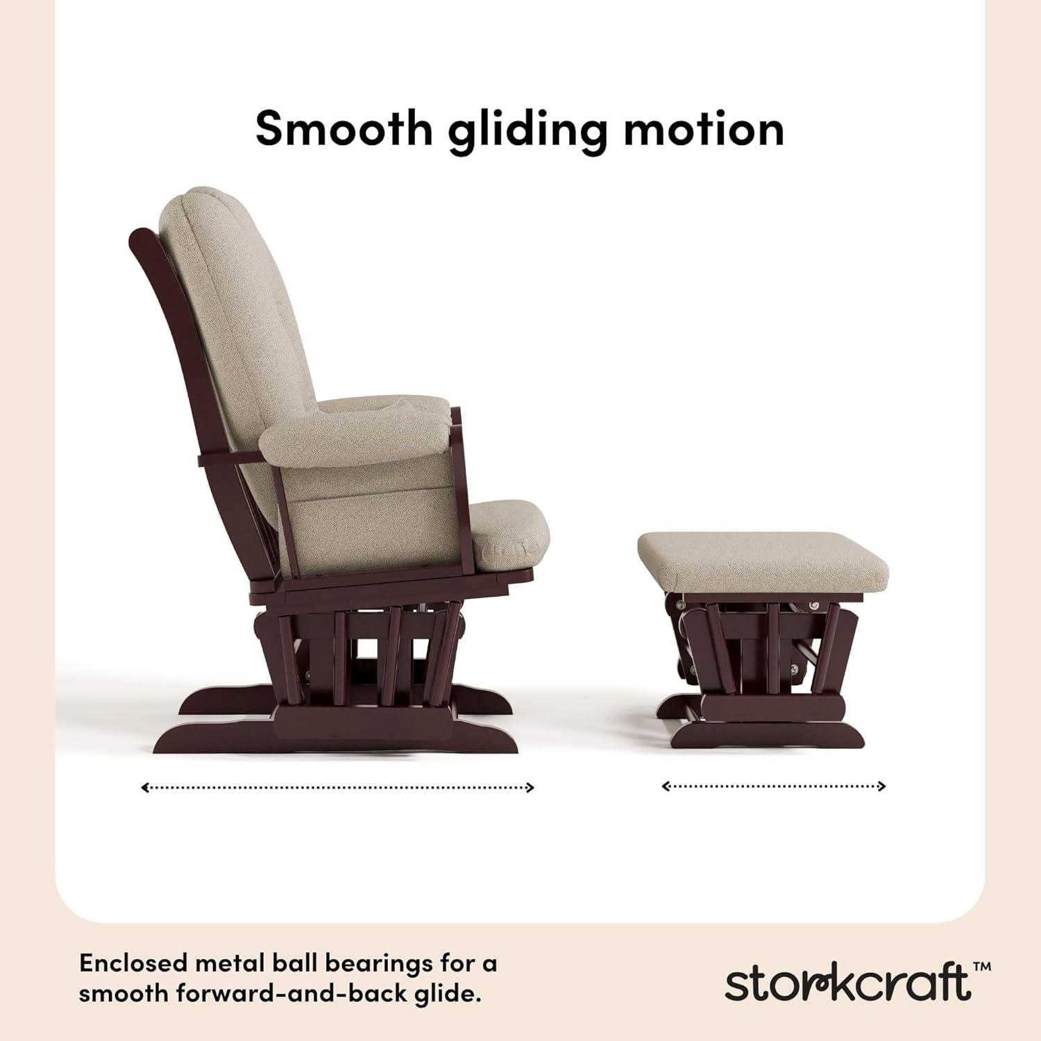 imageStorkcraft Tuscany Glider with Ottoman BlackGray GREENGUARD Gold Certified Bonus Lumbar Cushion Included Solid Wood Base Smooth Motion AwardWinning Nursery Rocking Chair Glider and OttomanEspresso WTaupe Swirl