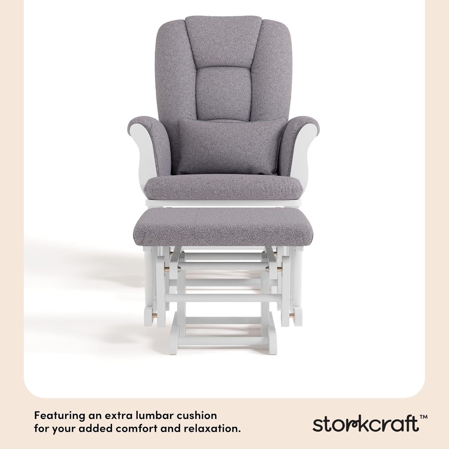 imageStorkcraft Tuscany Glider with Ottoman BlackGray GREENGUARD Gold Certified Bonus Lumbar Cushion Included Solid Wood Base Smooth Motion AwardWinning Nursery Rocking Chair Glider and OttomanWhite WGray Swirl