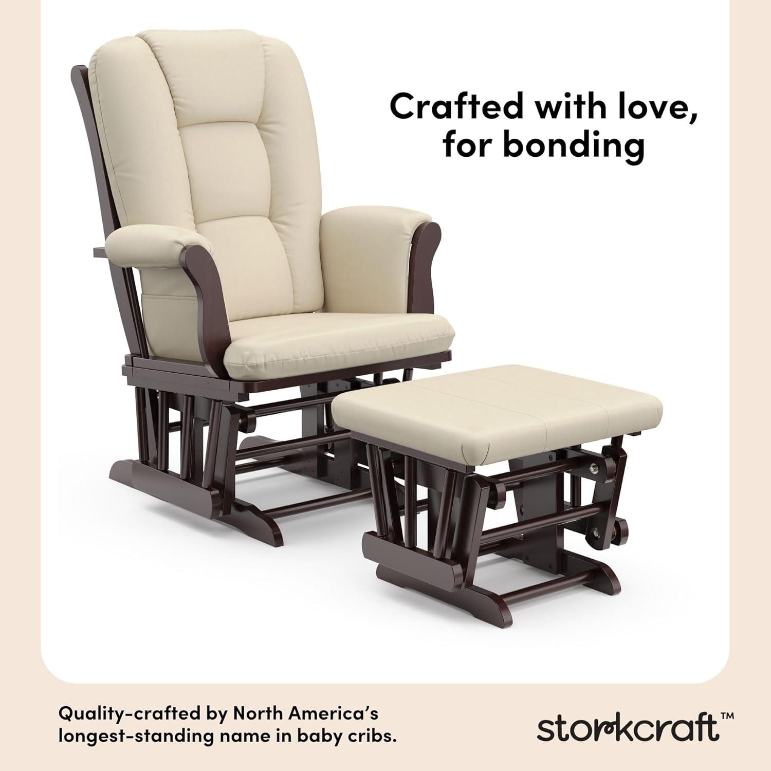 imageStorkcraft Tuscany Glider with Ottoman BlackGray GREENGUARD Gold Certified Bonus Lumbar Cushion Included Solid Wood Base Smooth Motion AwardWinning Nursery Rocking Chair Glider and OttomanEspressoBeige