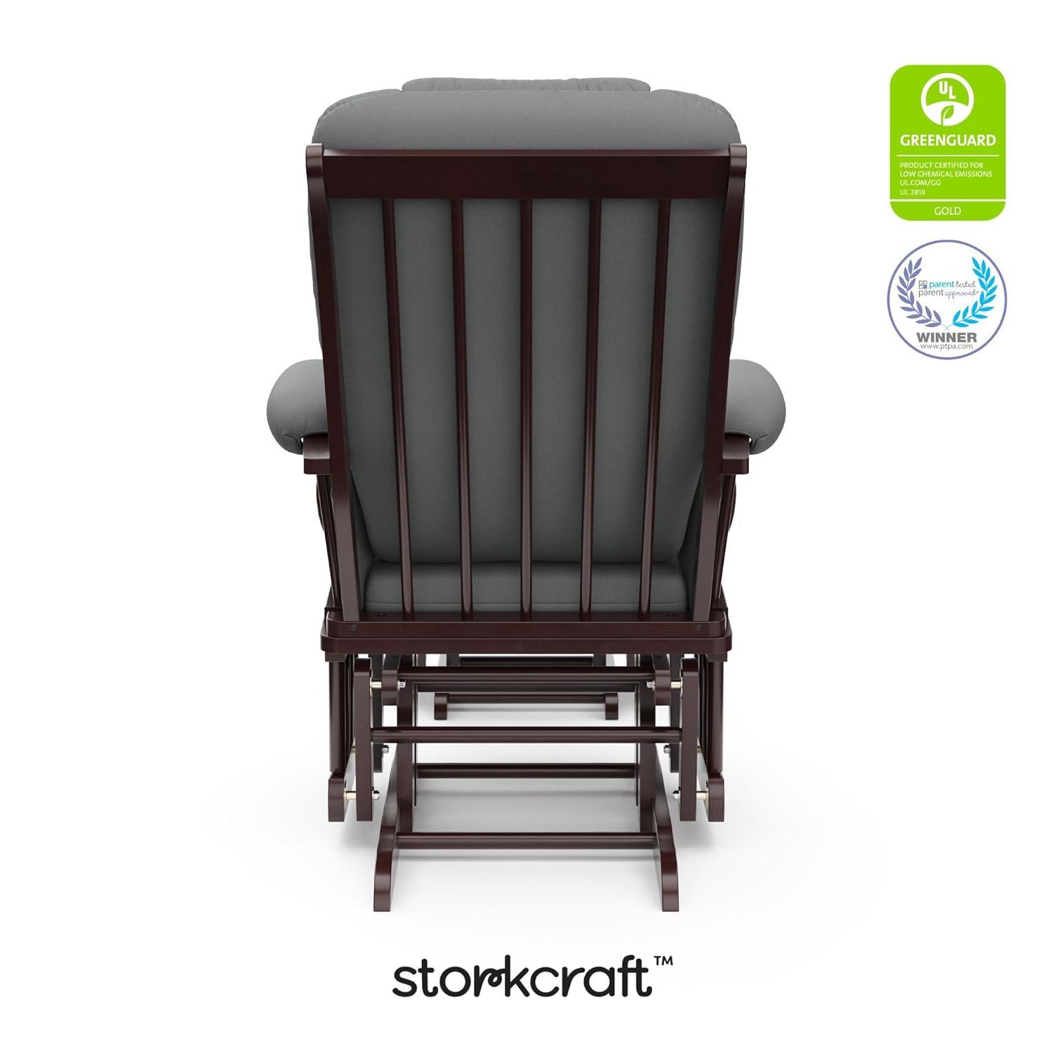 imageStorkcraft Tuscany Glider with Ottoman BlackGray GREENGUARD Gold Certified Bonus Lumbar Cushion Included Solid Wood Base Smooth Motion AwardWinning Nursery Rocking Chair Glider and OttomanEspressoGray