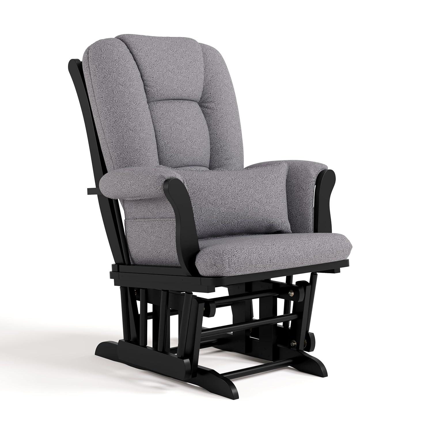 imageStorkcraft Tuscany Glider with Ottoman BlackGray GREENGUARD Gold Certified Bonus Lumbar Cushion Included Solid Wood Base Smooth Motion AwardWinning Nursery Rocking Chair Glider and OttomanBlack WGray Swirl