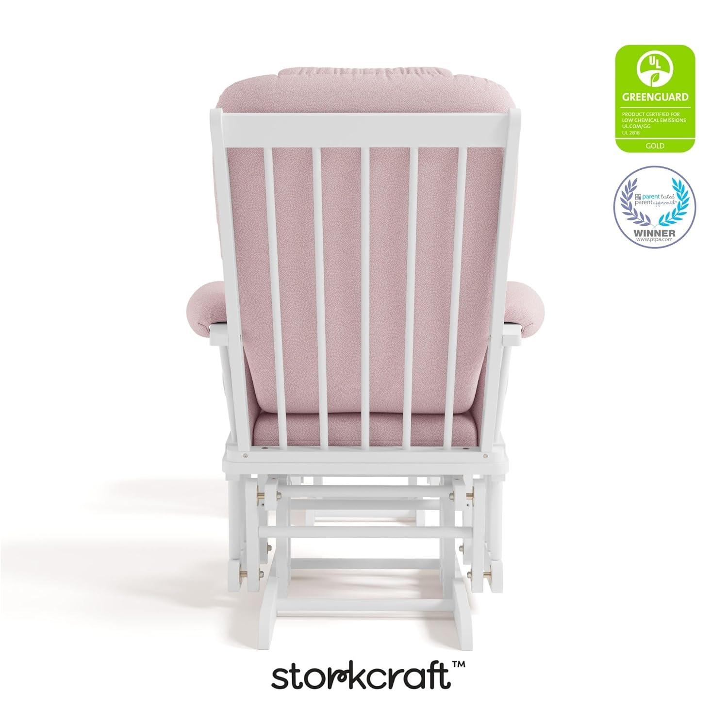 imageStorkcraft Tuscany Glider with Ottoman BlackGray GREENGUARD Gold Certified Bonus Lumbar Cushion Included Solid Wood Base Smooth Motion AwardWinning Nursery Rocking Chair Glider and OttomanWhite WPink Swirl