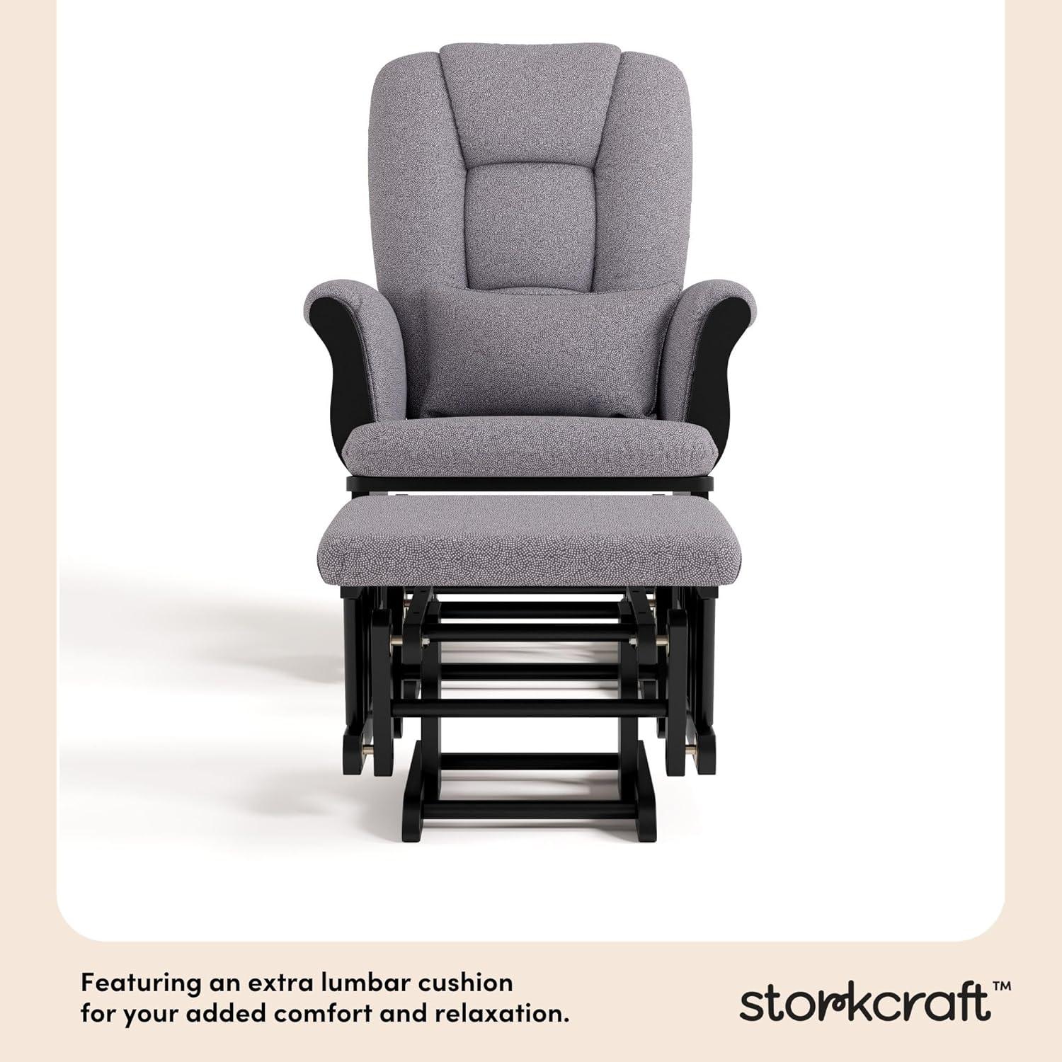 imageStorkcraft Tuscany Glider with Ottoman BlackGray GREENGUARD Gold Certified Bonus Lumbar Cushion Included Solid Wood Base Smooth Motion AwardWinning Nursery Rocking Chair Glider and OttomanBlack WGray Swirl