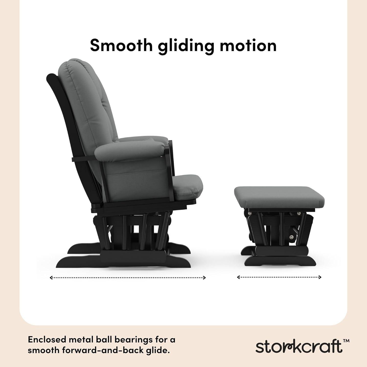 imageStorkcraft Tuscany Glider with Ottoman BlackGray GREENGUARD Gold Certified Bonus Lumbar Cushion Included Solid Wood Base Smooth Motion AwardWinning Nursery Rocking Chair Glider and OttomanBlackGray