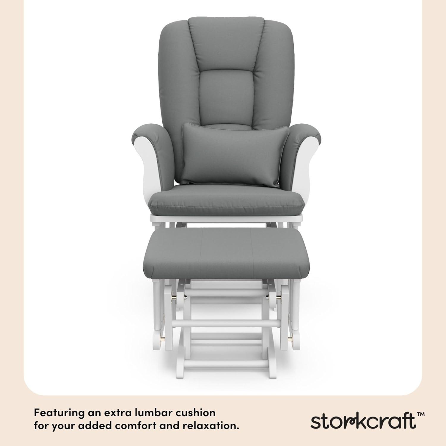 imageStorkcraft Tuscany Glider with Ottoman BlackGray GREENGUARD Gold Certified Bonus Lumbar Cushion Included Solid Wood Base Smooth Motion AwardWinning Nursery Rocking Chair Glider and OttomanWhiteGray